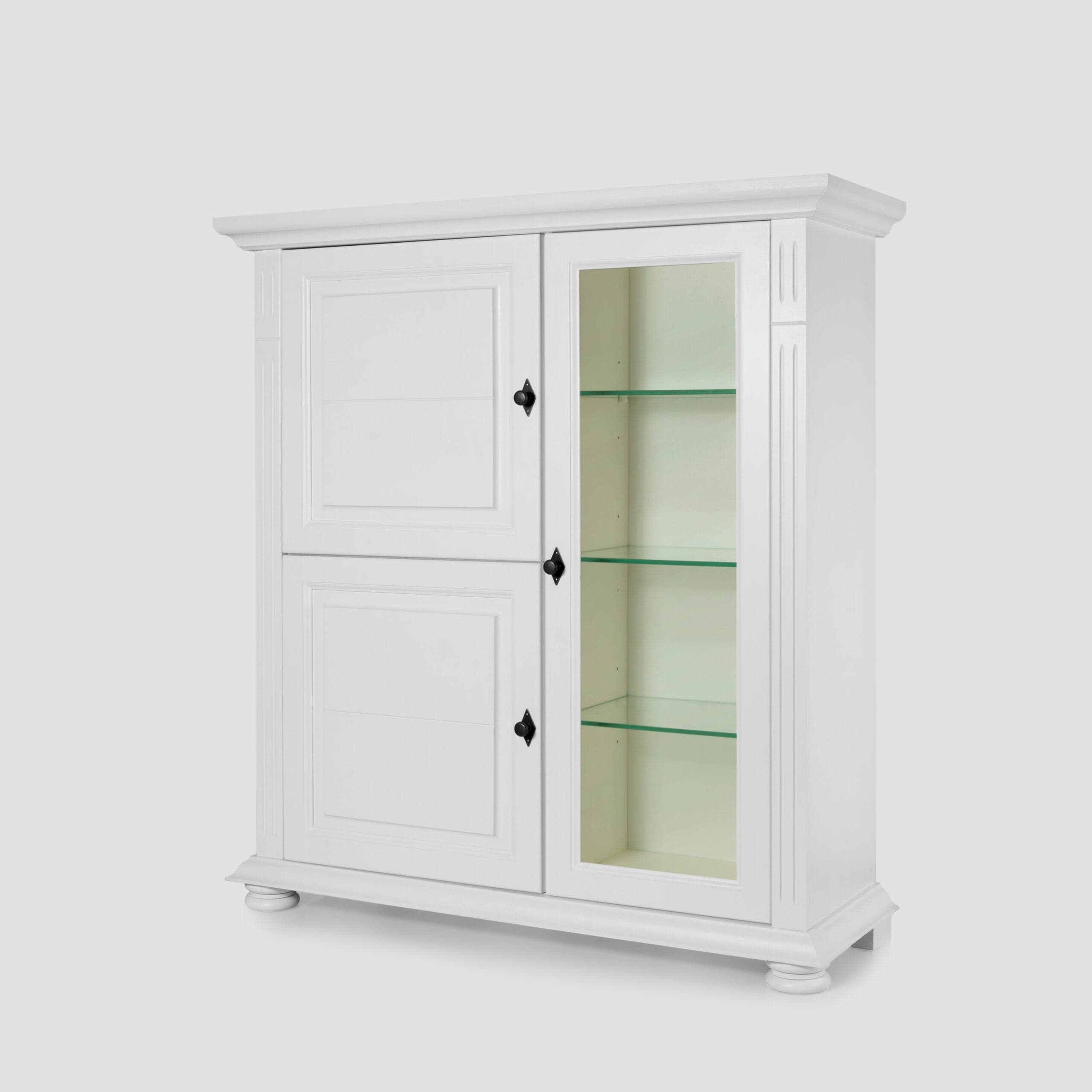 Commode Skagen en bois massif avec étagères en verre, anthracite