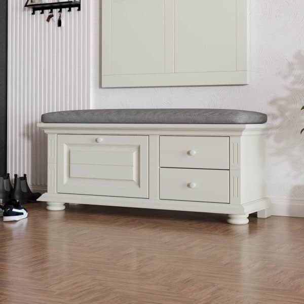 Banc en bois massif Skagen avec coussins, gris gravier