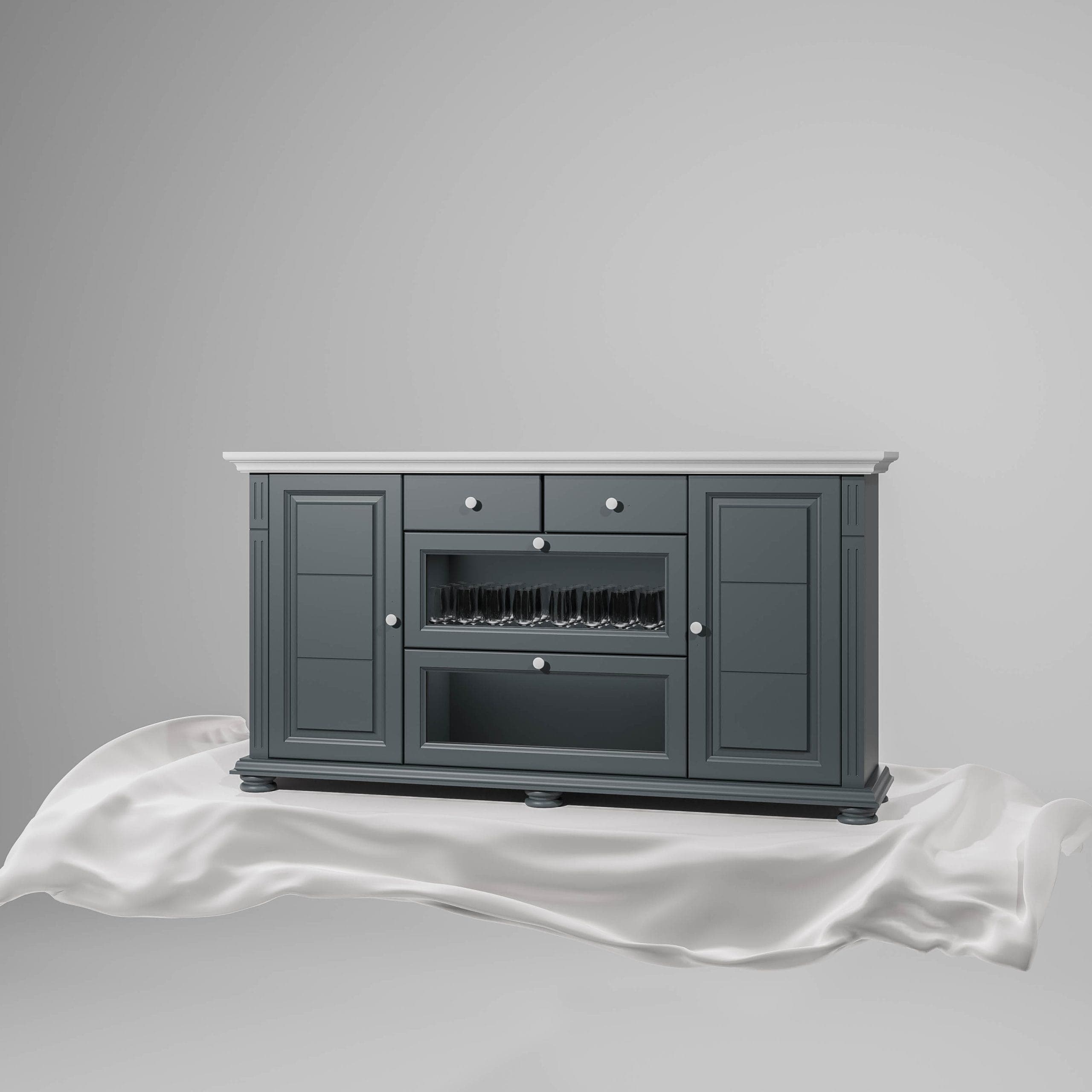 Commode Skagen en bois massif, blanc chaud et anthracite