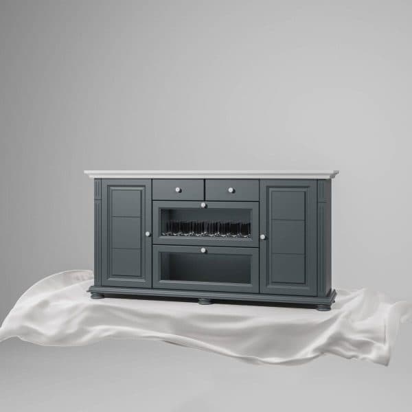 Commode Skagen en bois massif, blanc chaud et anthracite