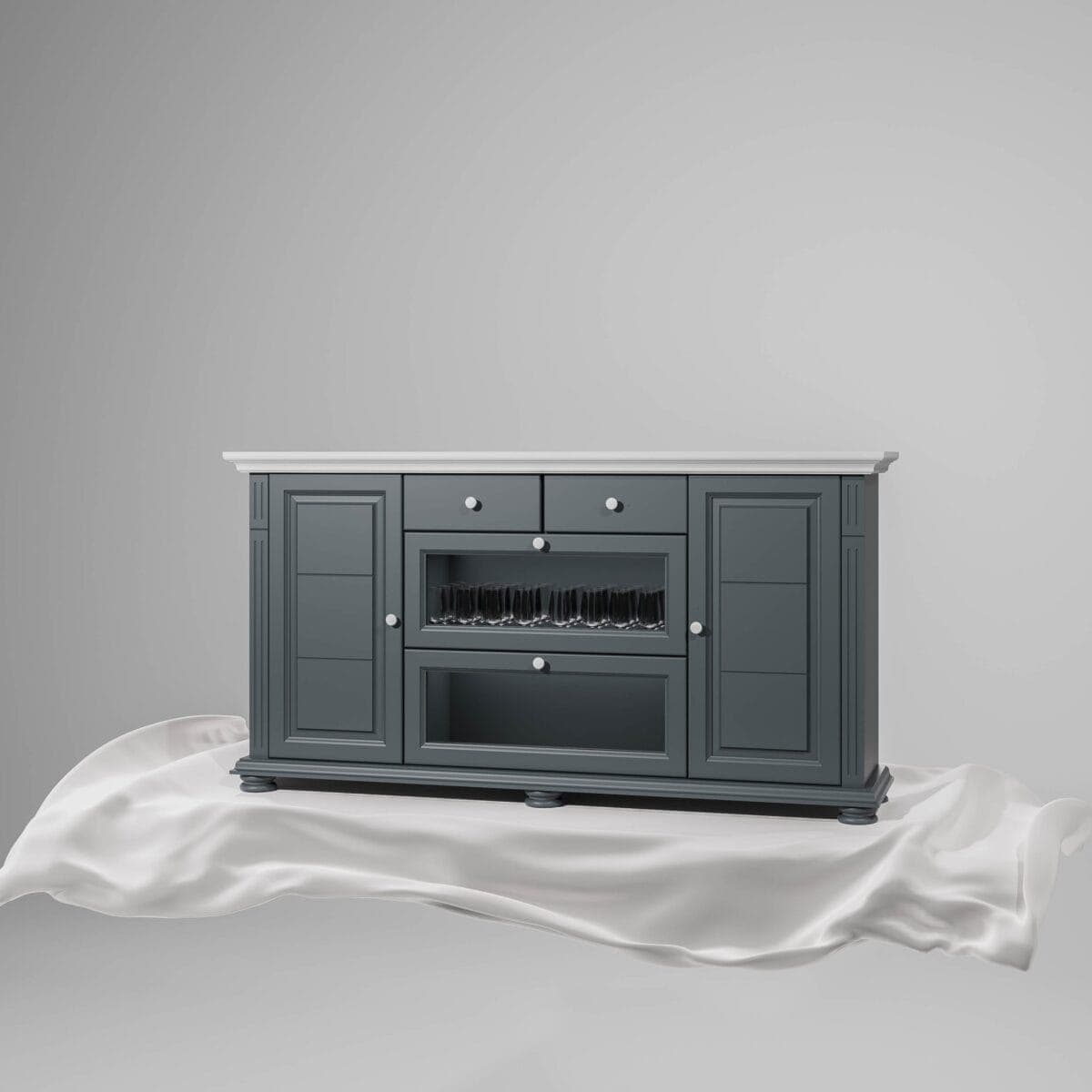 Commode Skagen en bois massif, blanc chaud et anthracite