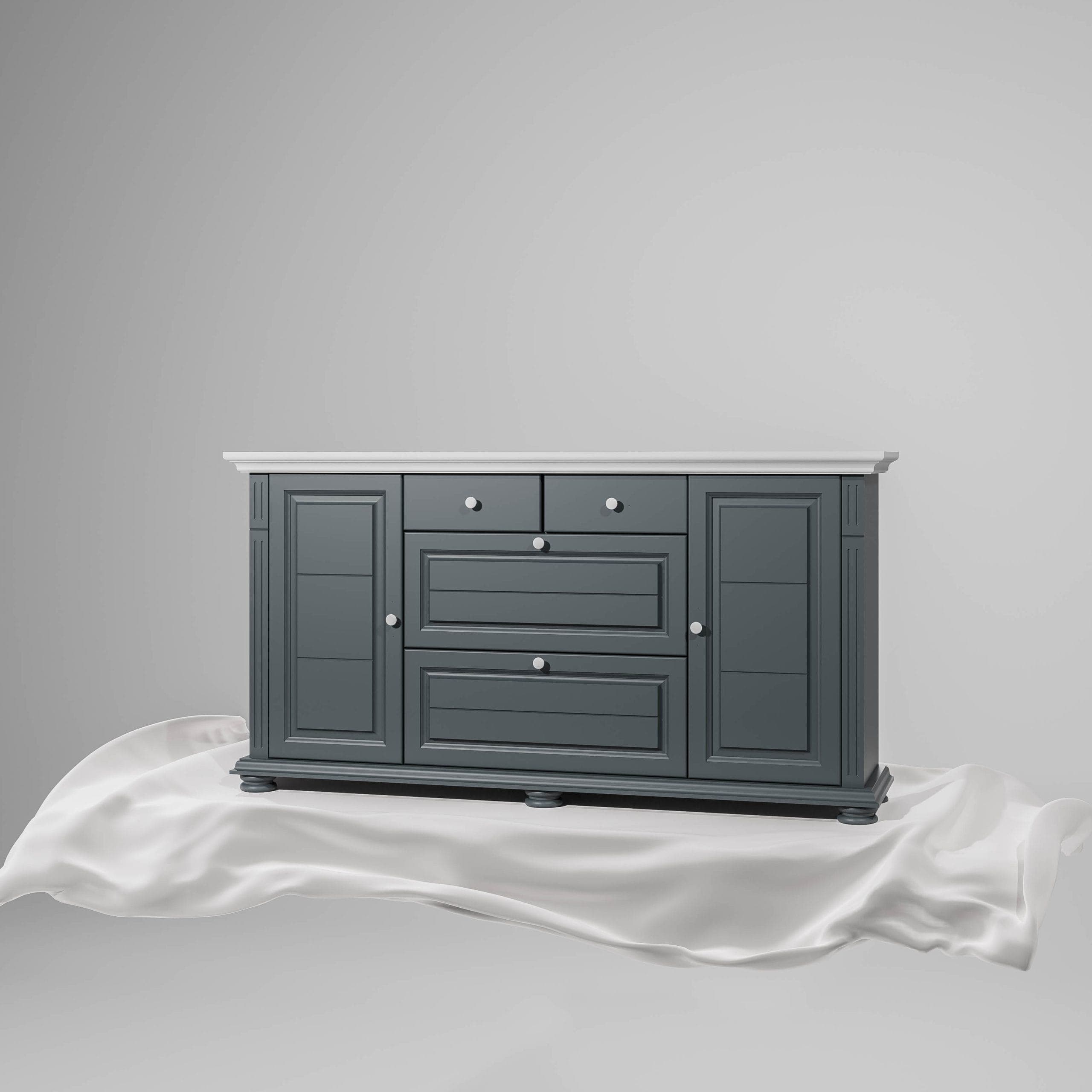 Commode Skagen avec étagères, couleur miel et anthracite