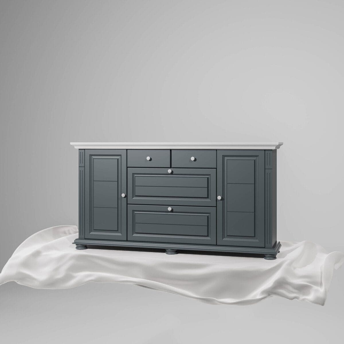 Commode Skagen avec étagères, couleur miel et anthracite