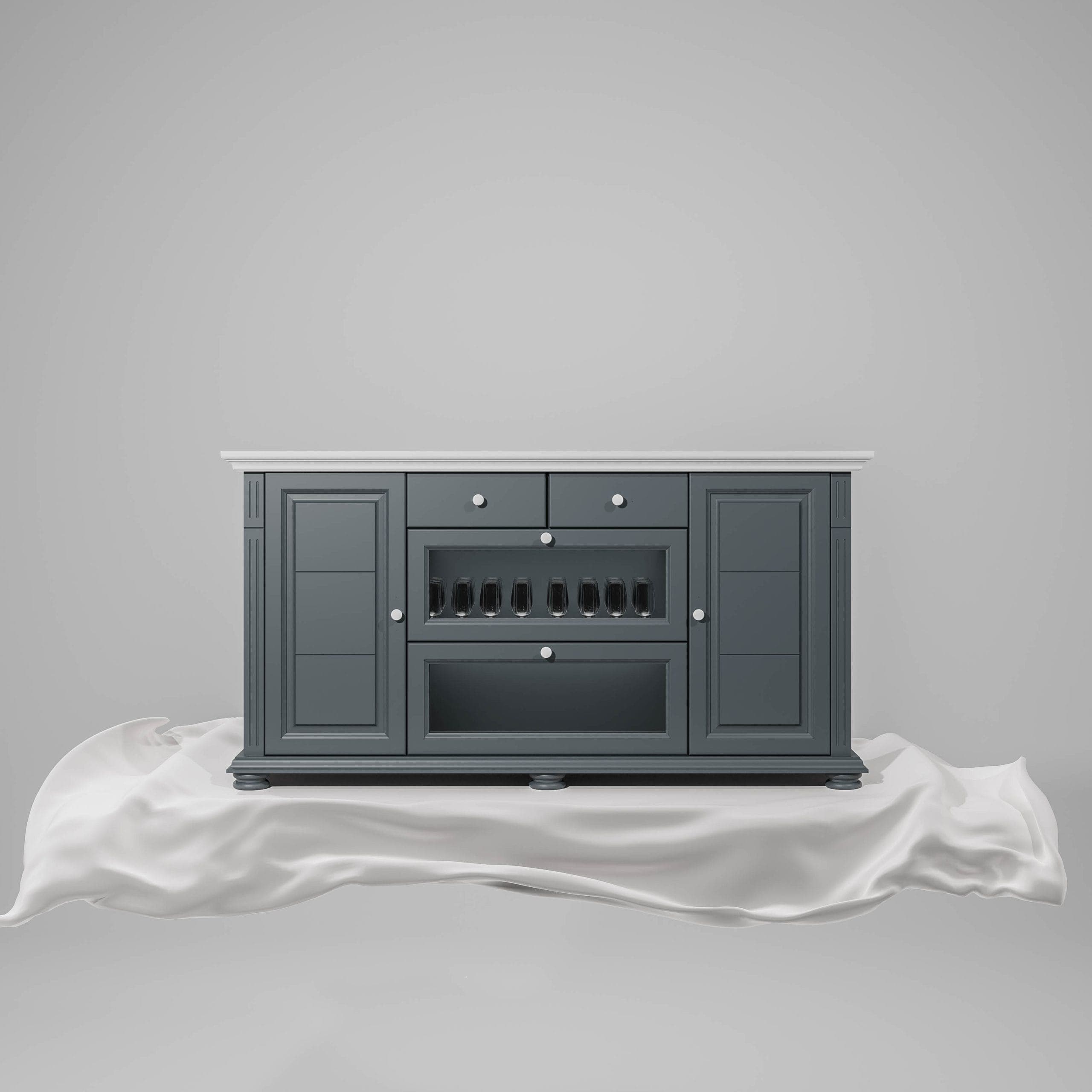 Commode Skagen en bois massif, blanc chaud et anthracite