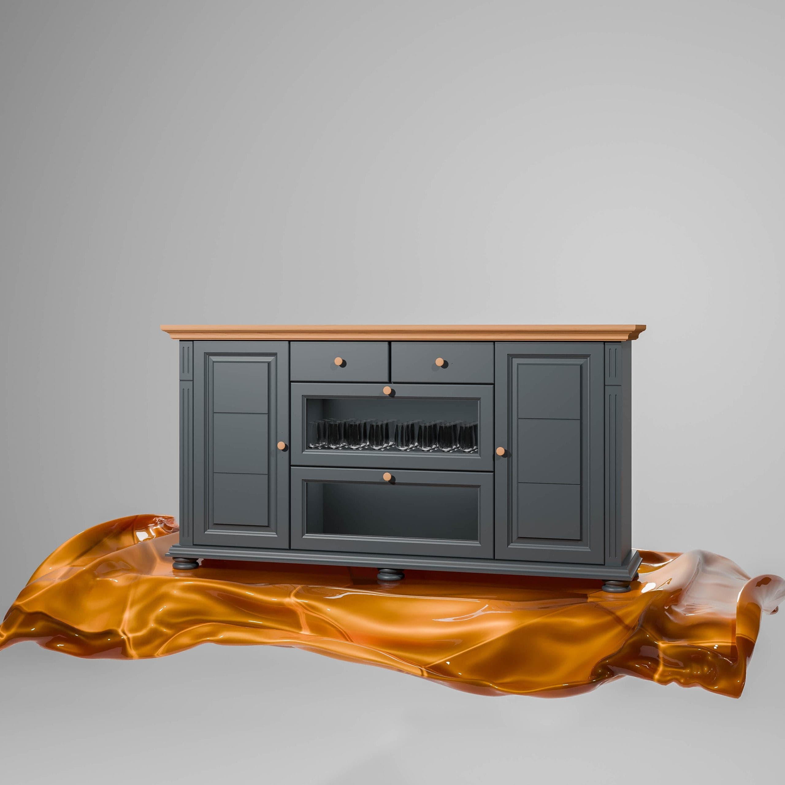 Commode Skagen en bois massif, blanc chaud et anthracite