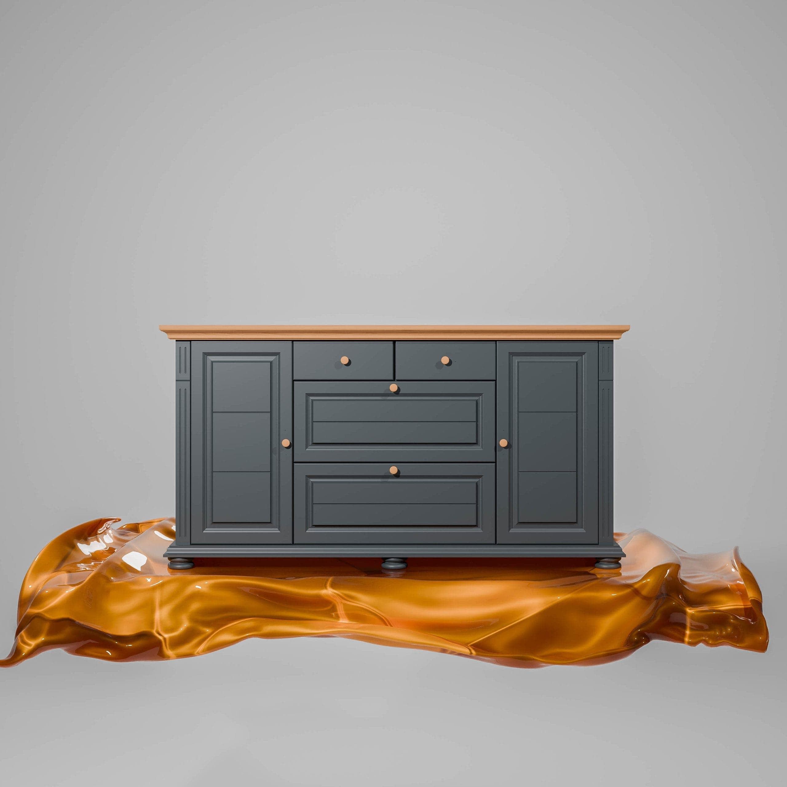 Commode Skagen avec étagères, couleur miel et anthracite