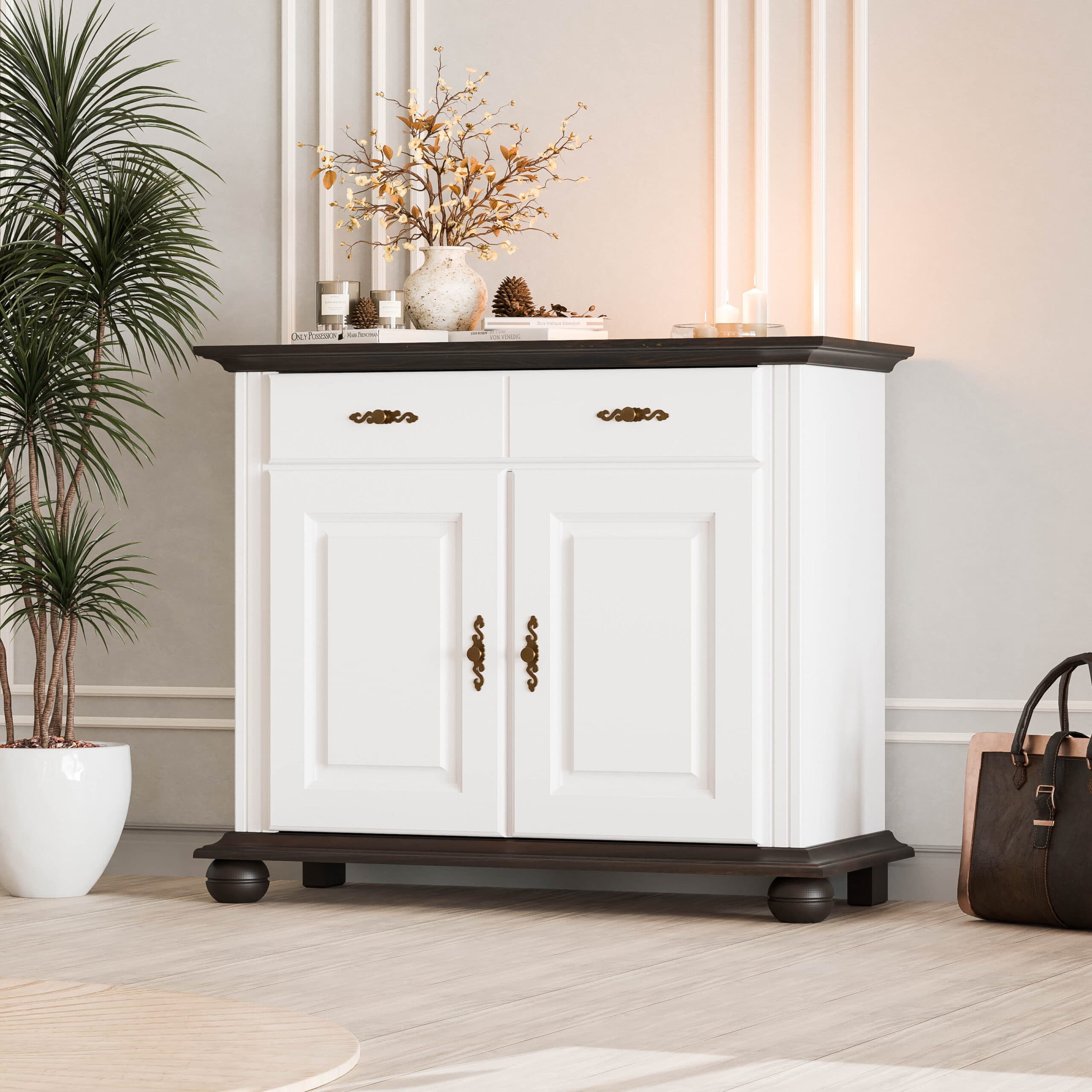 Commode en bois massif Nordby, 2 portes, 1 tiroir