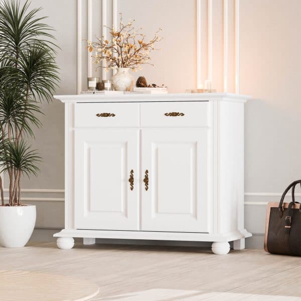 Commode en bois massif Nordby, 2 portes, 1 tiroir