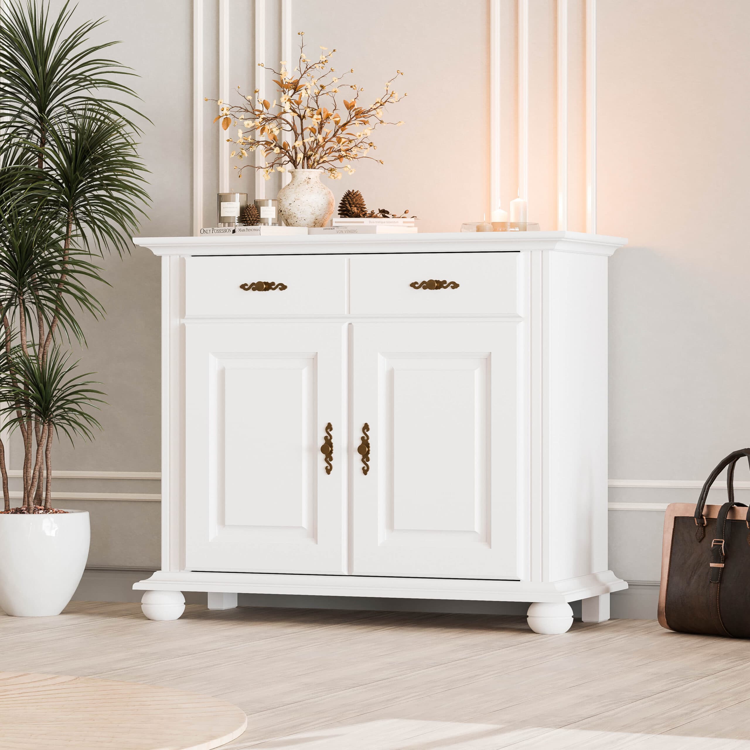 Commode en bois massif Nordby, 2 portes, 1 tiroir