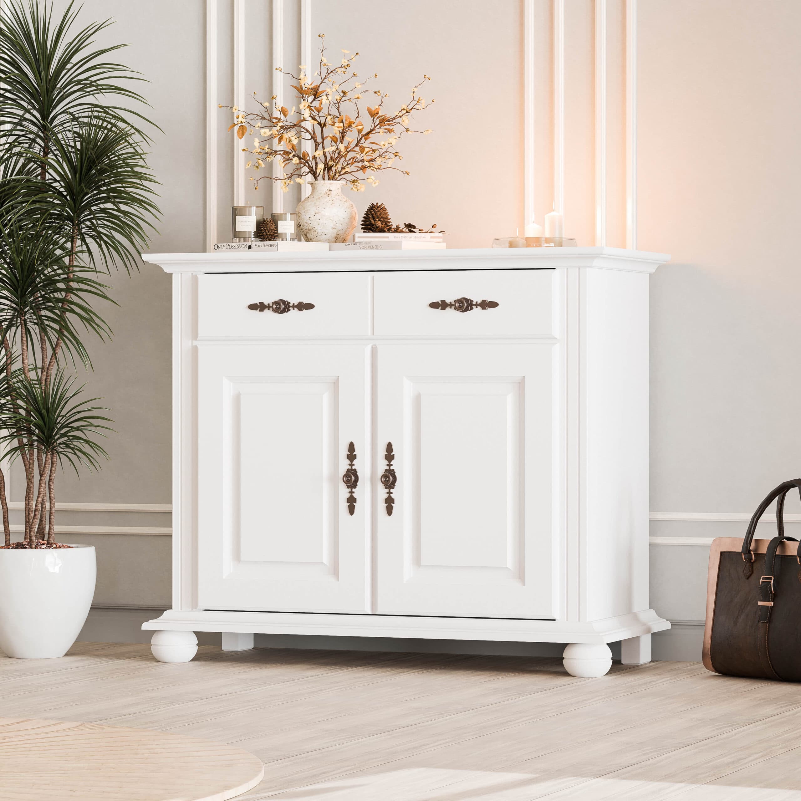 Commode en bois massif Nordby, 2 portes, 1 tiroir