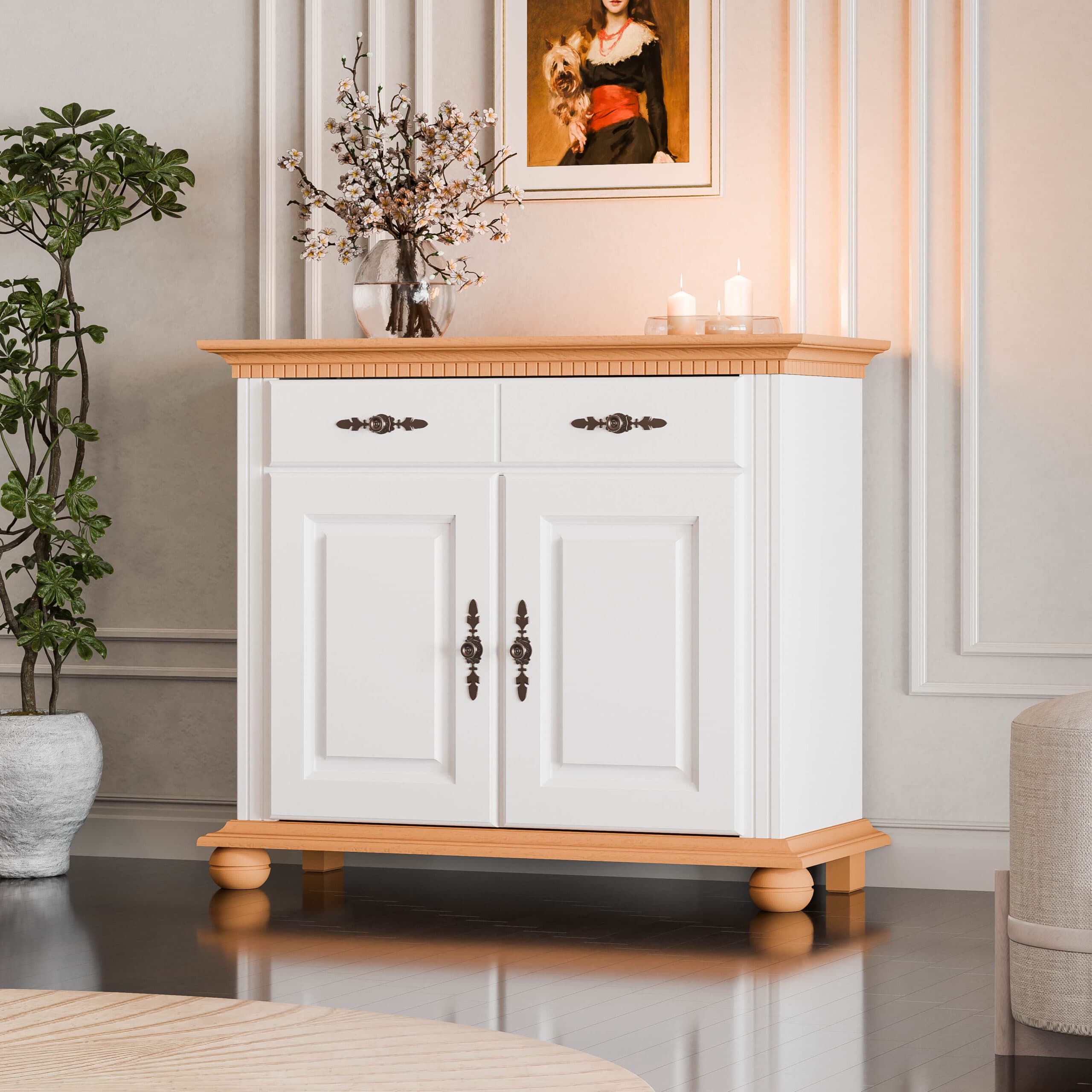 Commode en bois massif « Fjord », 2 portes, 1 tiroir