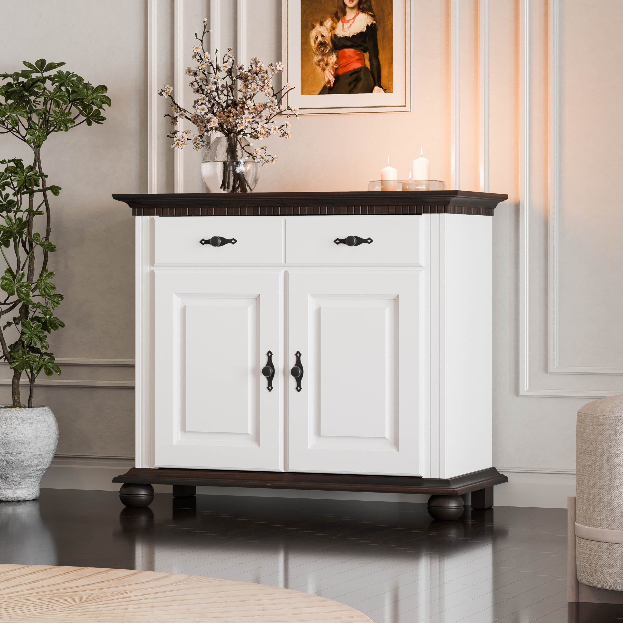 Commode en bois massif « Fjord », 2 portes, 1 tiroir