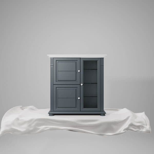 Commode Skagen en bois massif avec étagères en verre, anthracite