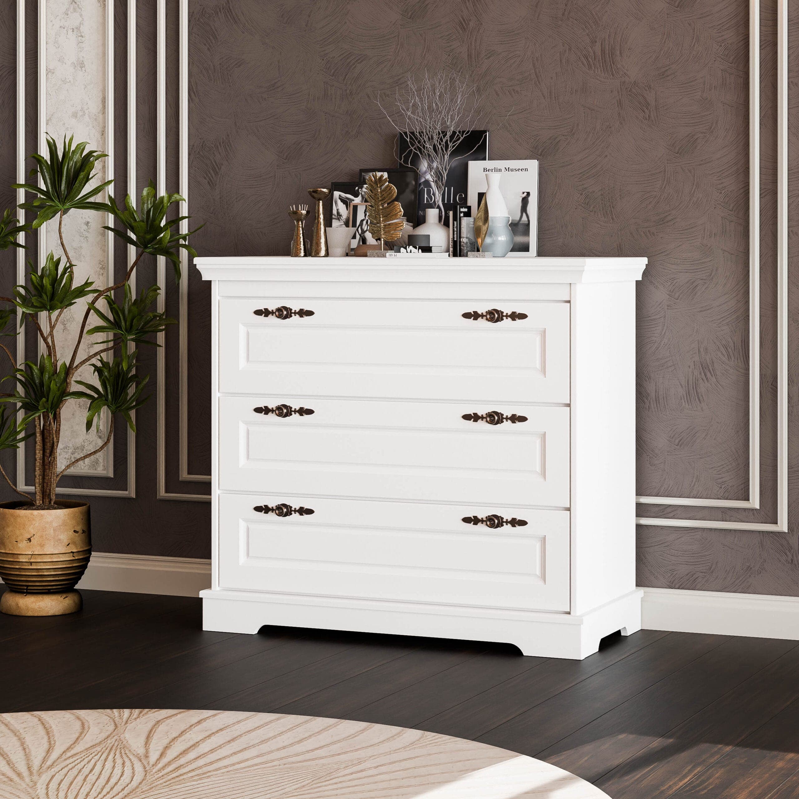 Commode « Linnea » à 3 tiroirs, 100 cm, en bois massif