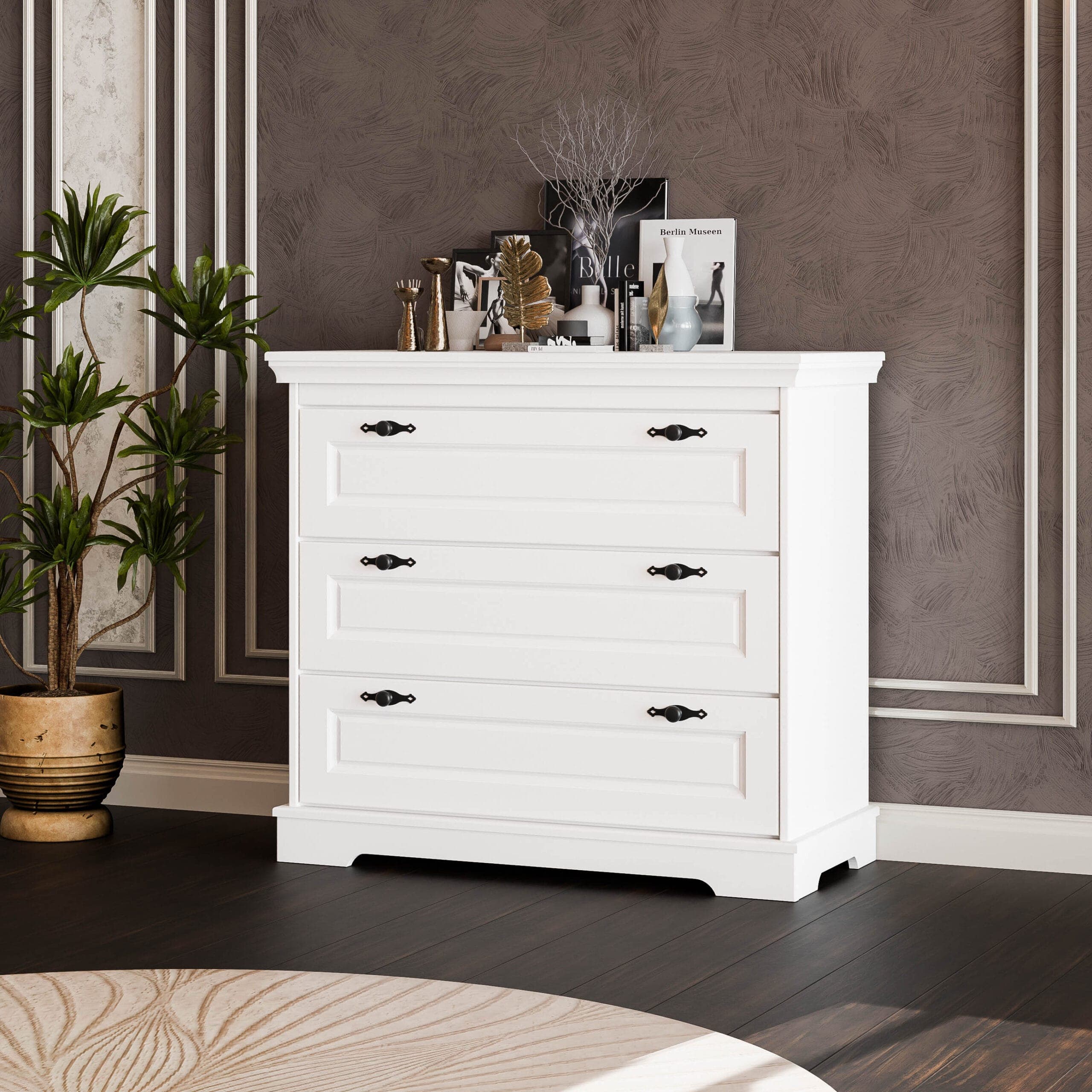 Commode « Linnea » à 3 tiroirs, 100 cm, en bois massif
