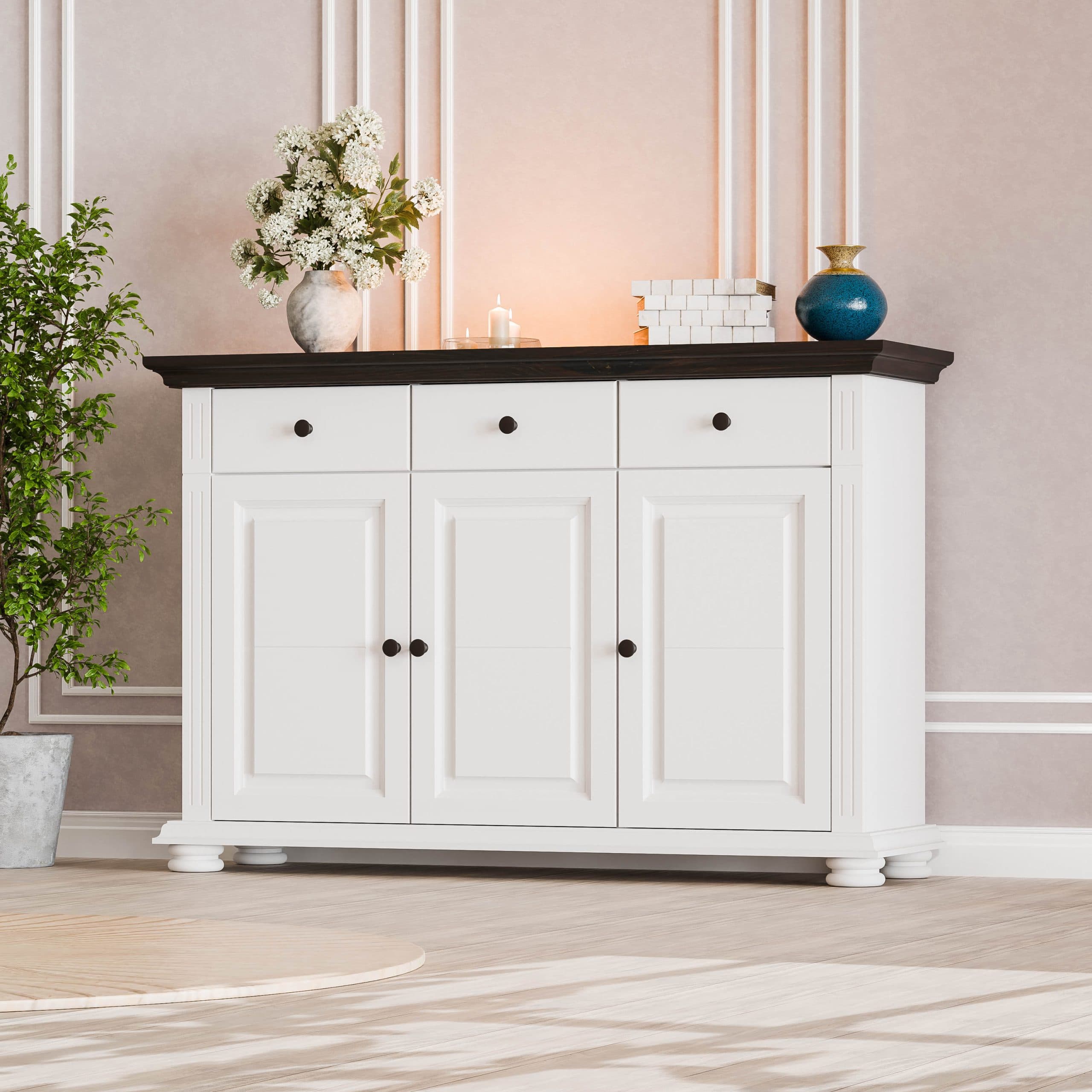 Commode Skagen à 3 portes et 3 tiroirs en bois massif