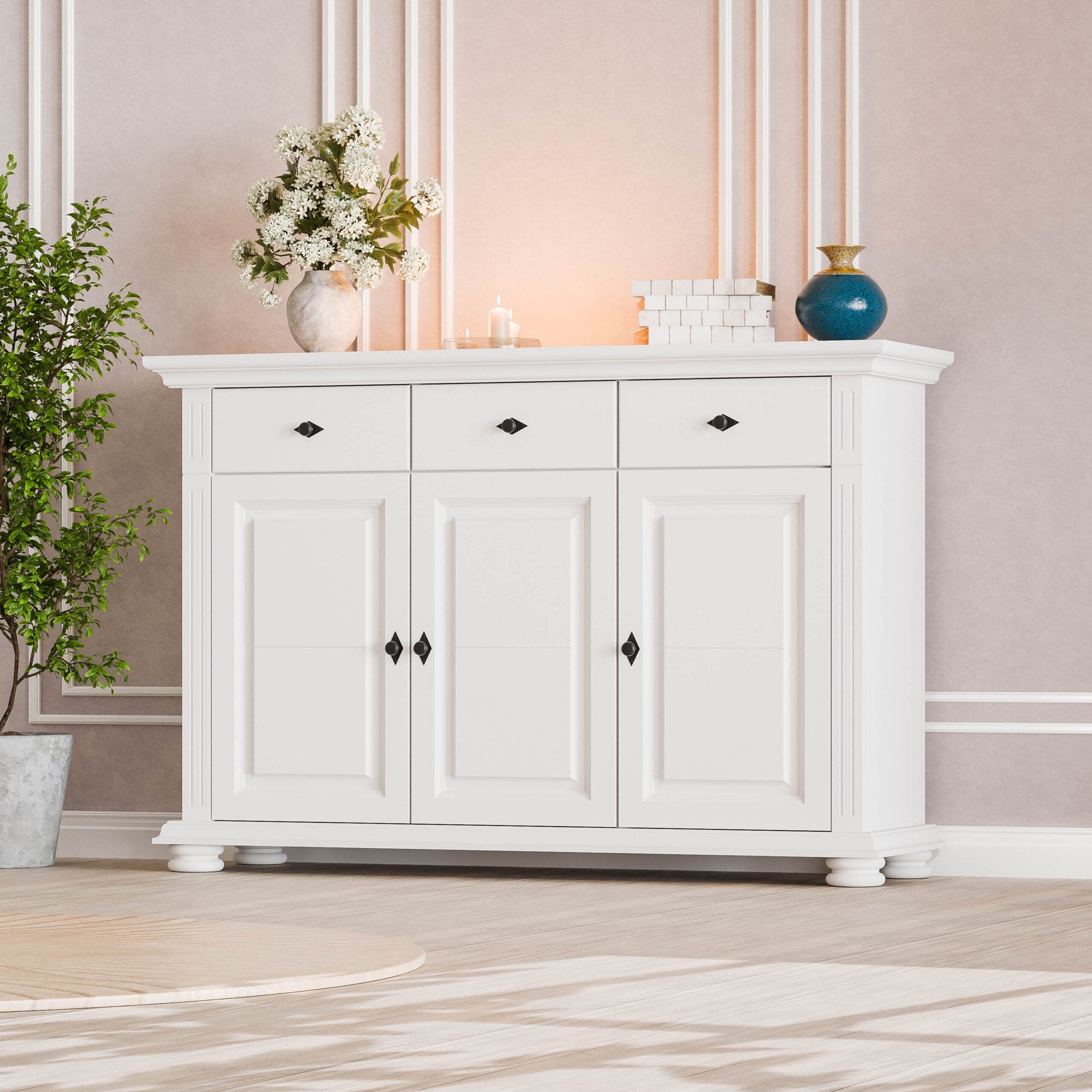 Commode Skagen à 3 portes et 3 tiroirs en bois massif