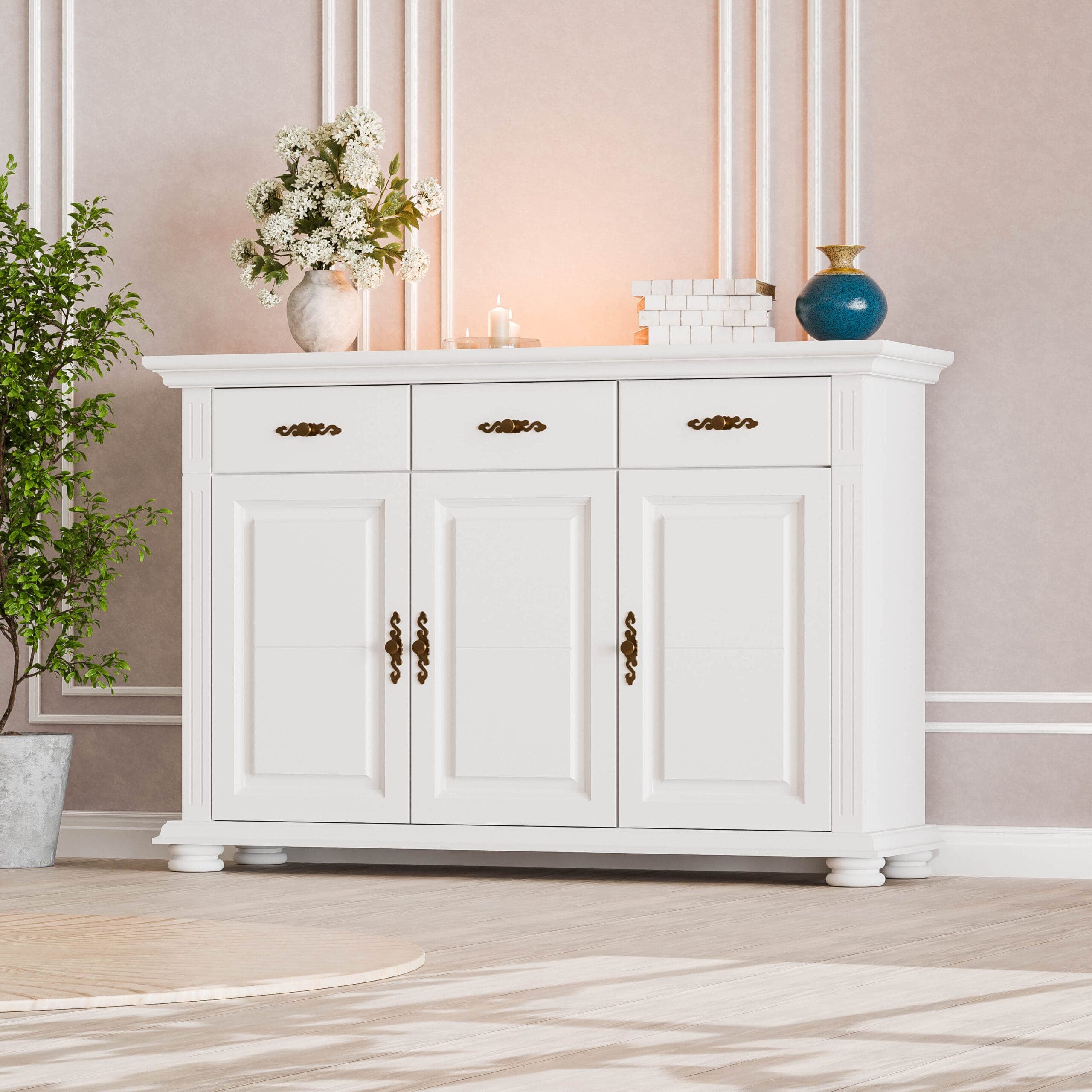 Commode Skagen à 3 portes et 3 tiroirs en bois massif