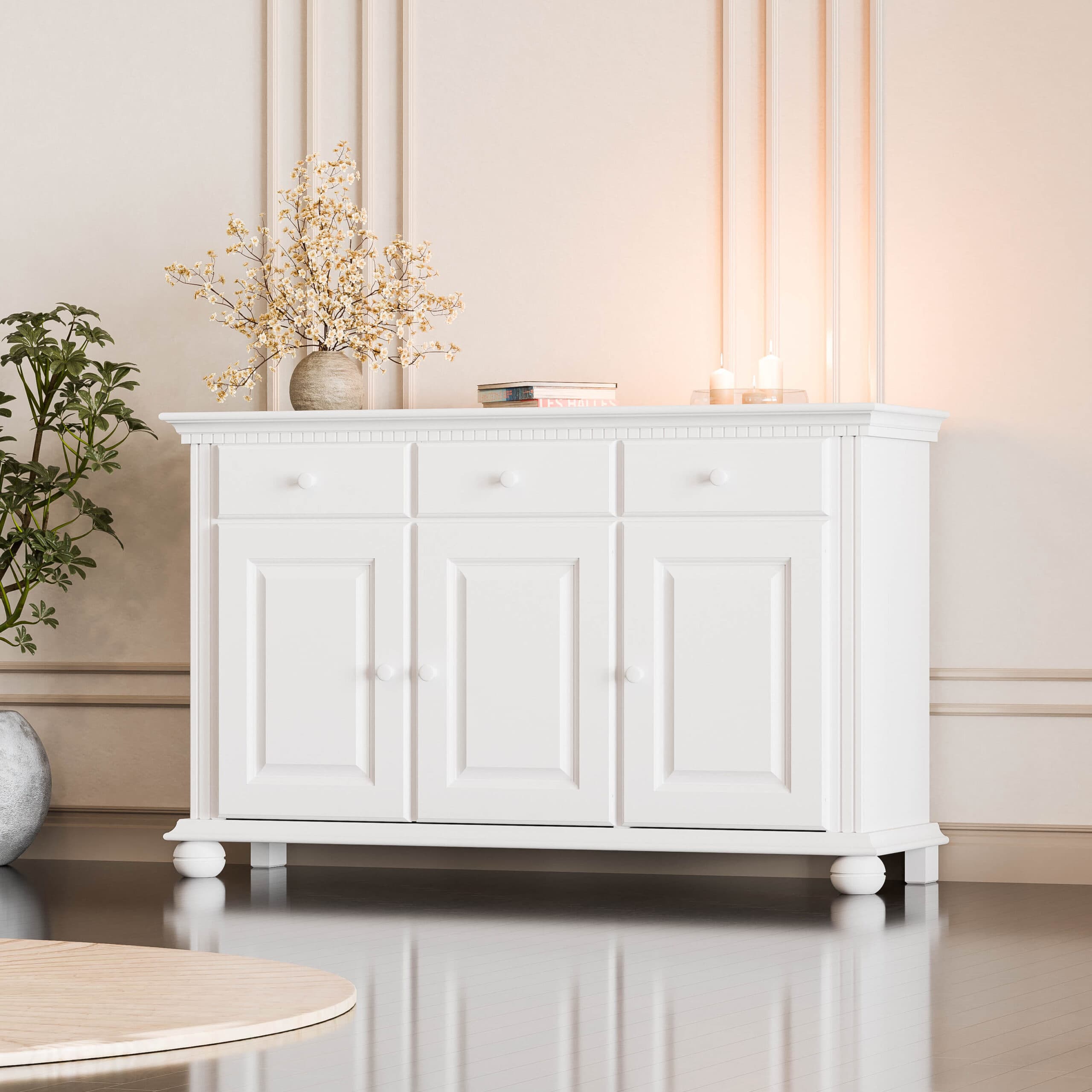Commode en bois massif « Fjord » à 3 portes et 3 tiroirs