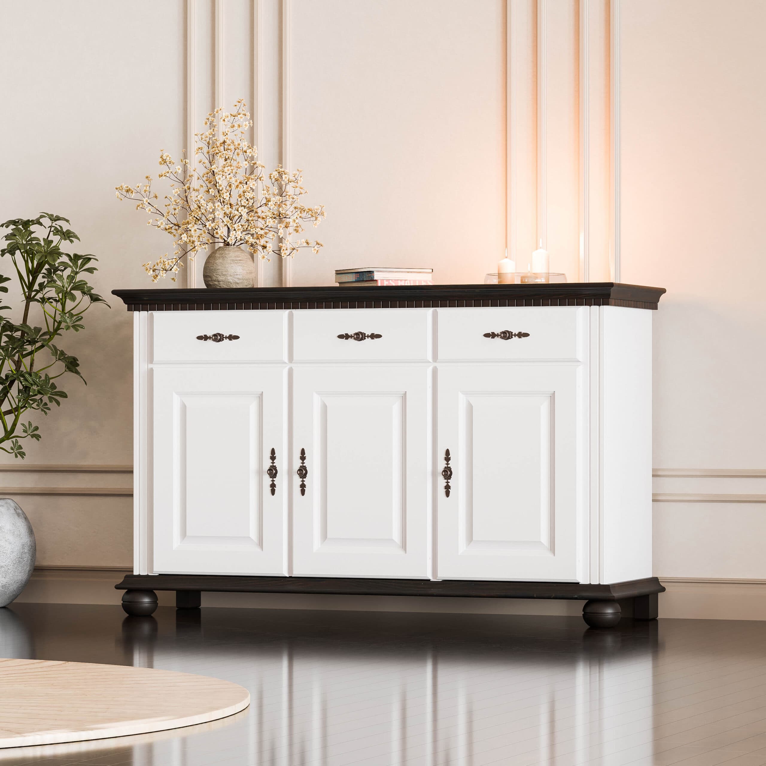 Commode en bois massif « Fjord » à 3 portes et 3 tiroirs