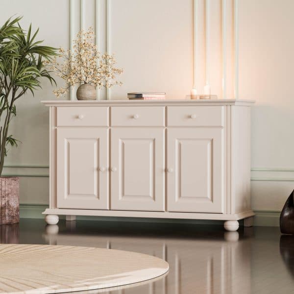 Commode Nordby à 3 portes et 3 tiroirs, beige poudré