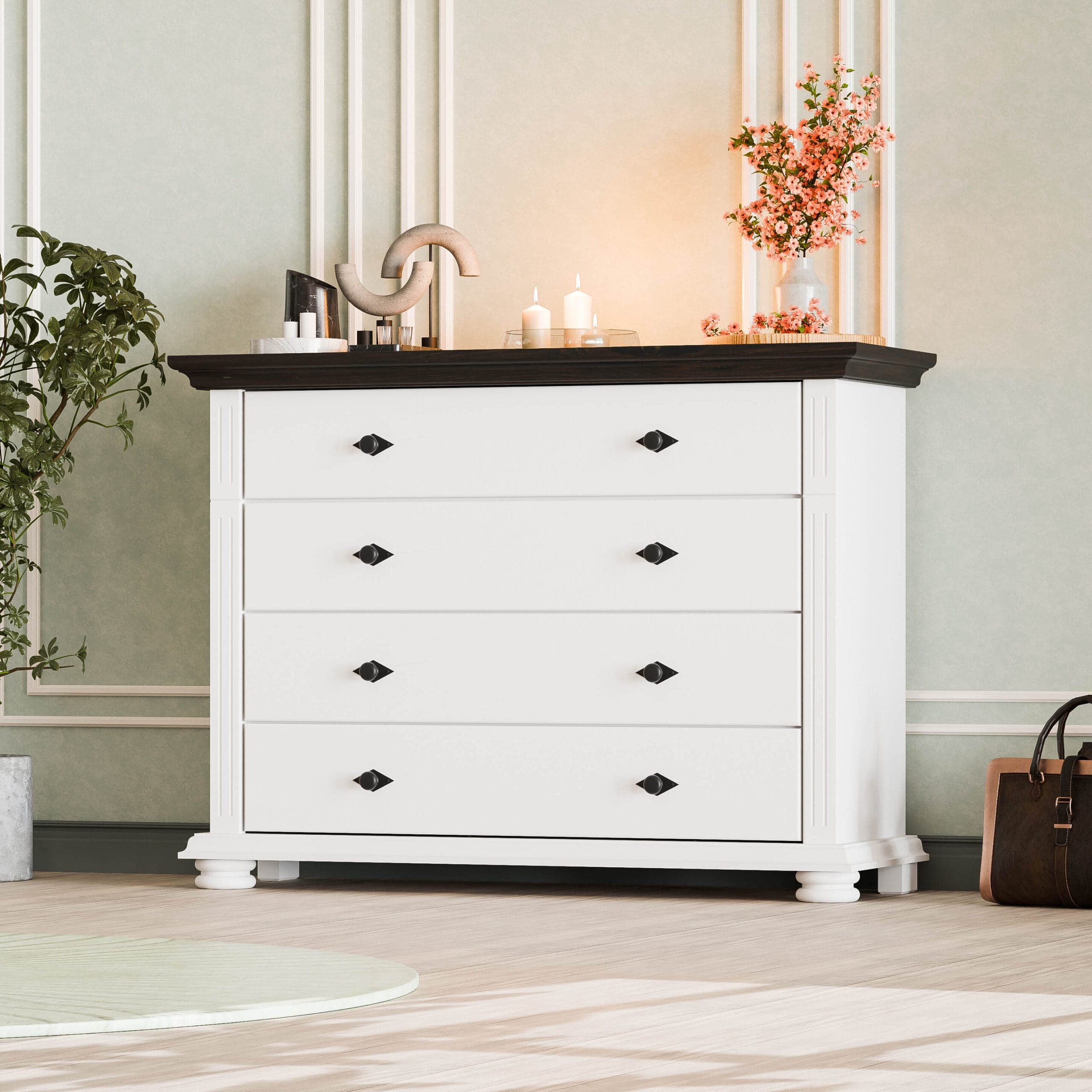 Commode en bois massif « Skagen » à 4 tiroirs pour la chambre à coucher