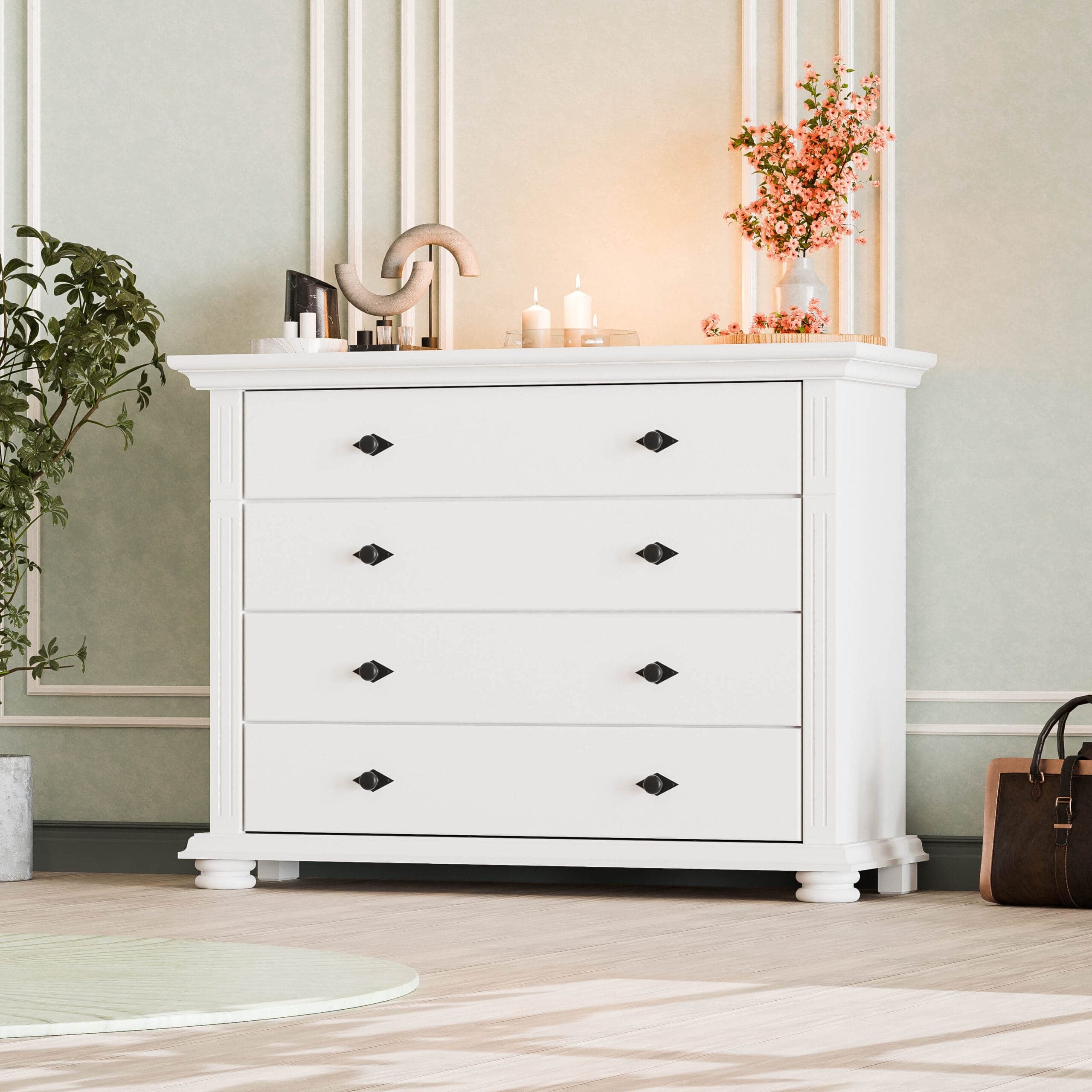 Commode en bois massif « Skagen » à 4 tiroirs pour la chambre à coucher
