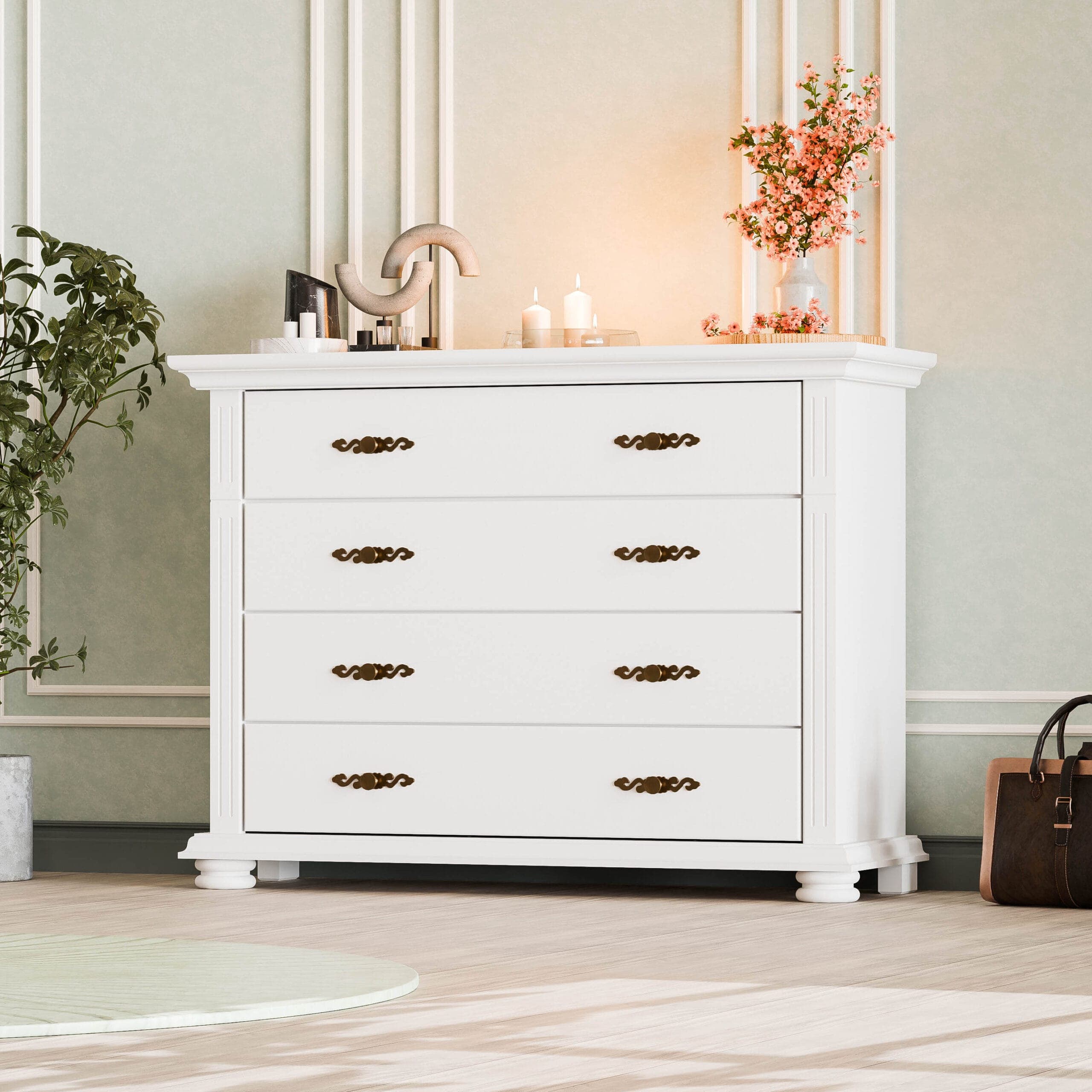 Commode en bois massif « Skagen » à 4 tiroirs pour la chambre à coucher