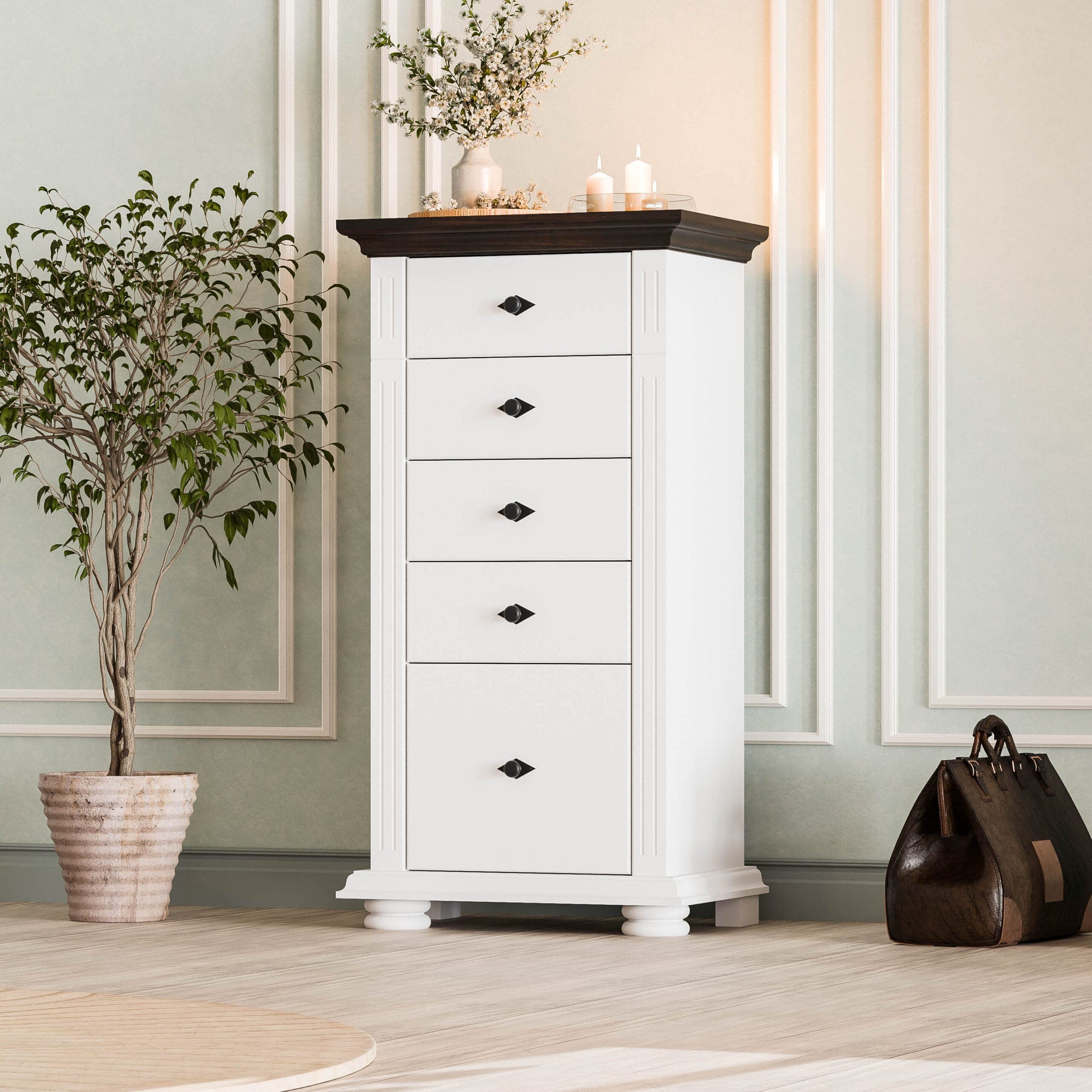 Commode Skagen en bois massif à 5 tiroirs pour la chambre à coucher