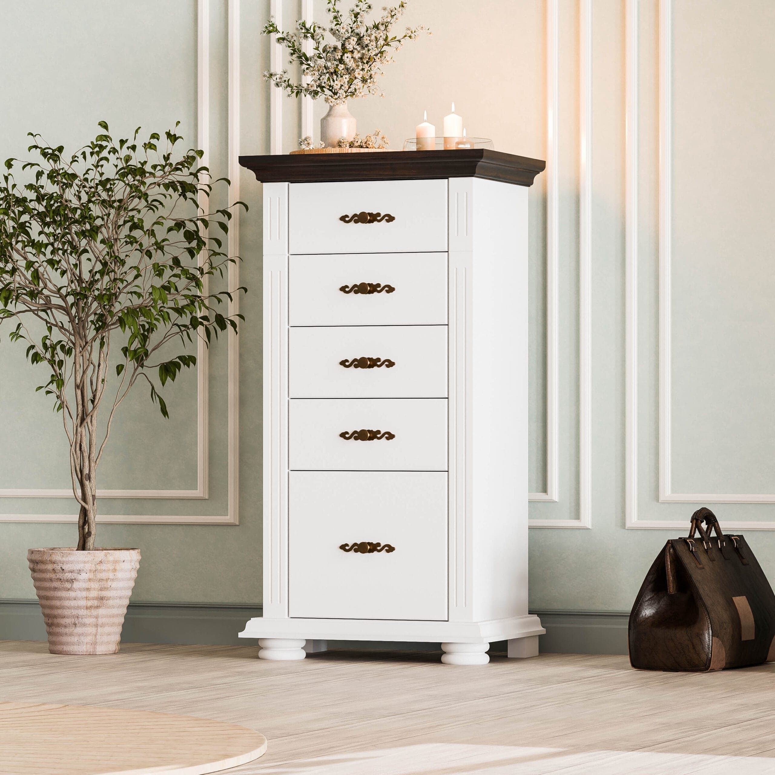 Commode Skagen en bois massif à 5 tiroirs pour la chambre à coucher