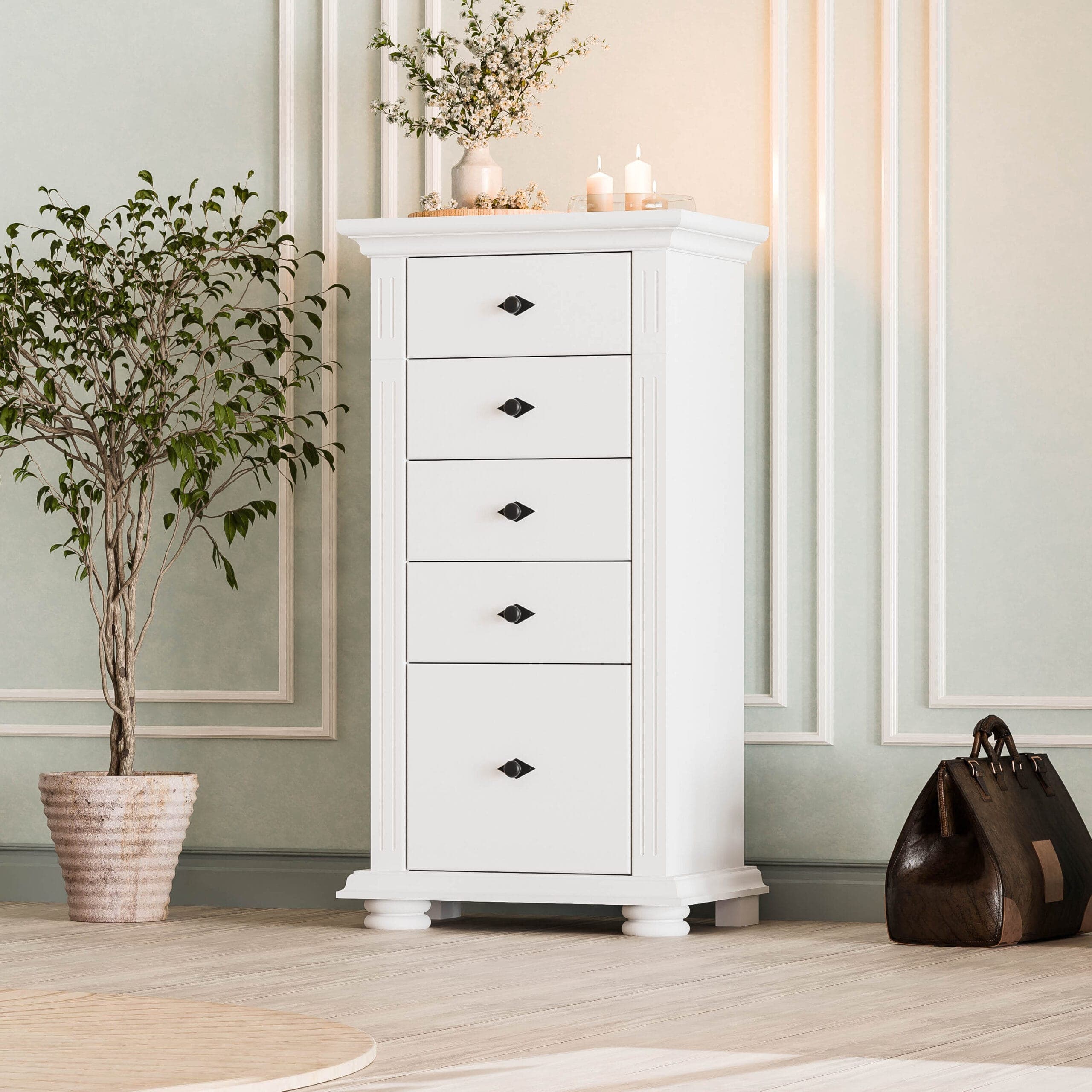 Commode Skagen en bois massif à 5 tiroirs pour la chambre à coucher