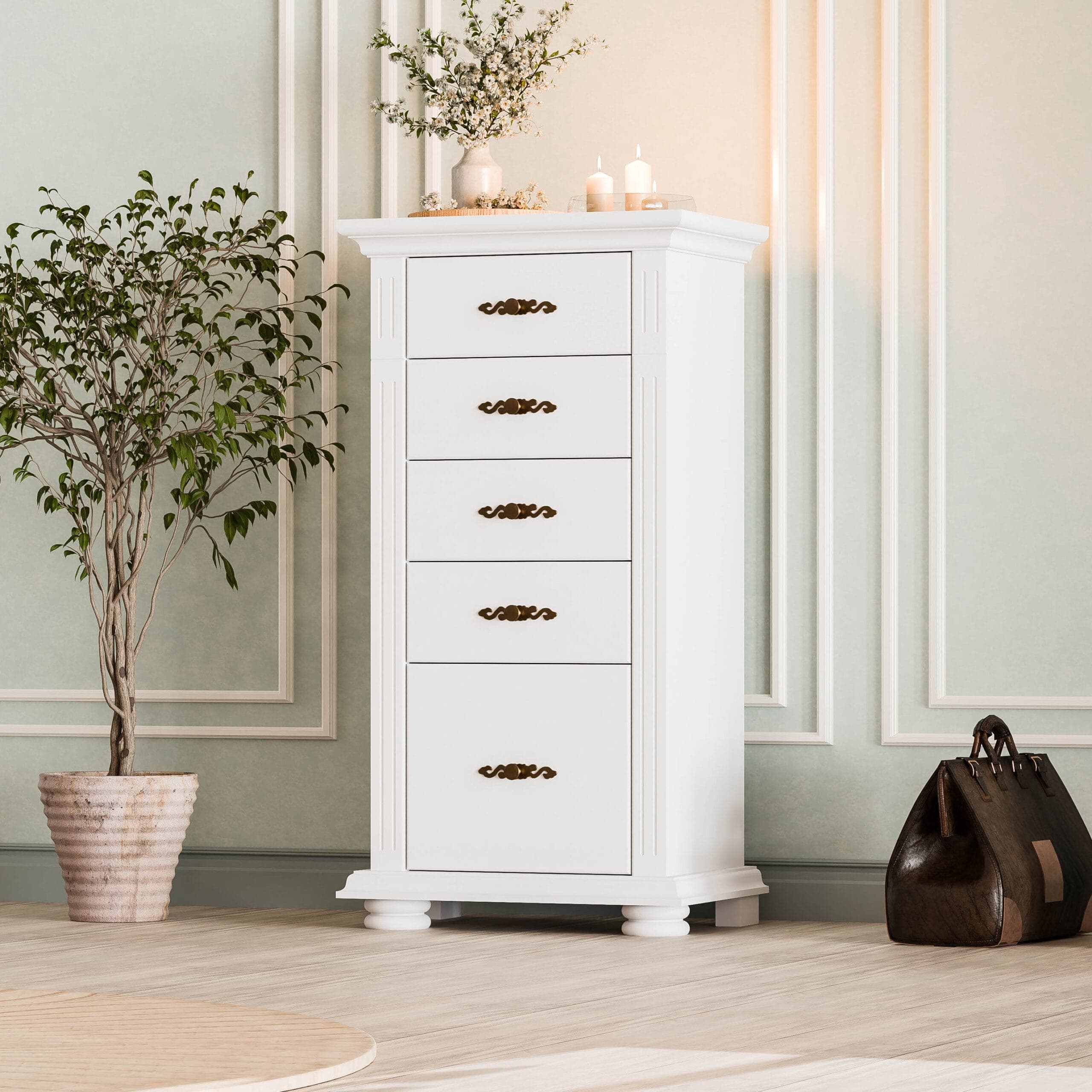 Commode Skagen en bois massif à 5 tiroirs pour la chambre à coucher