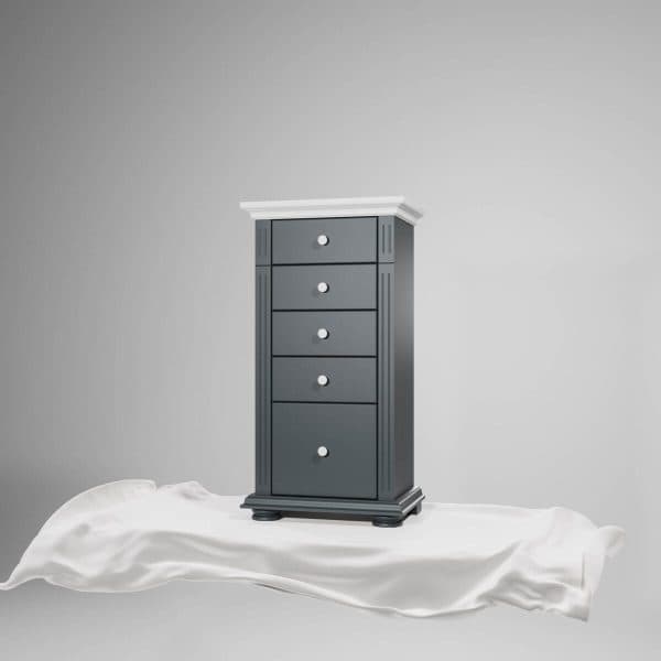 Commode Skagen à 5 tiroirs en bois massif, anthracite
