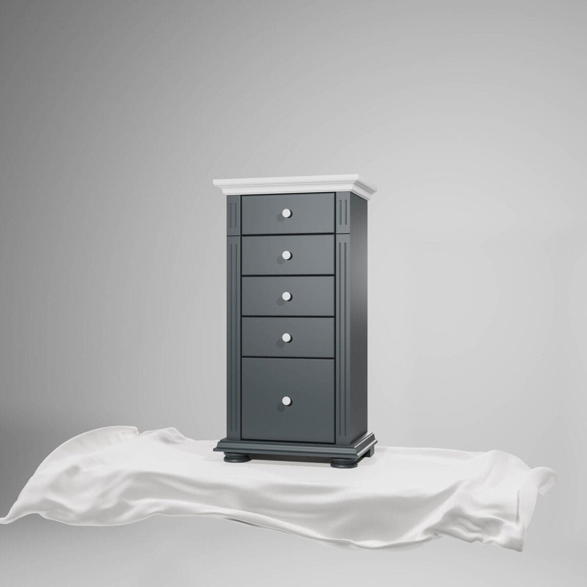 Commode Skagen à 5 tiroirs en bois massif, anthracite