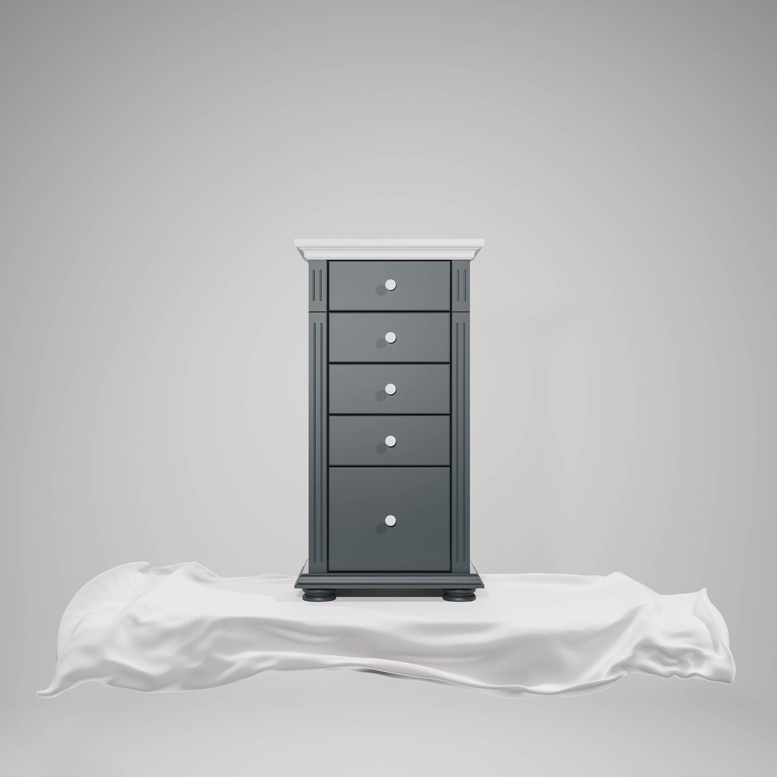 Commode Skagen à 5 tiroirs en bois massif, anthracite