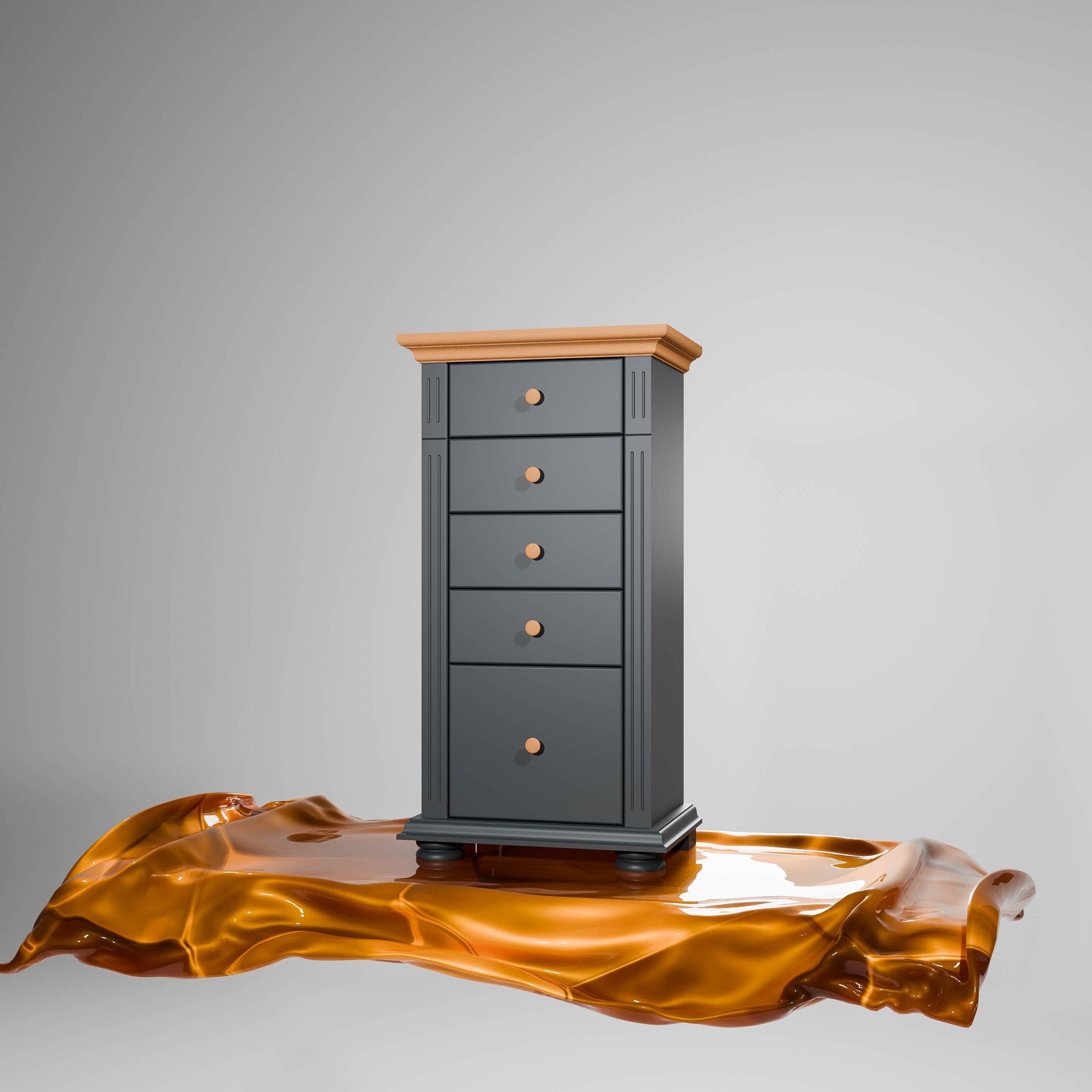 Commode Skagen à 5 tiroirs en bois massif, anthracite