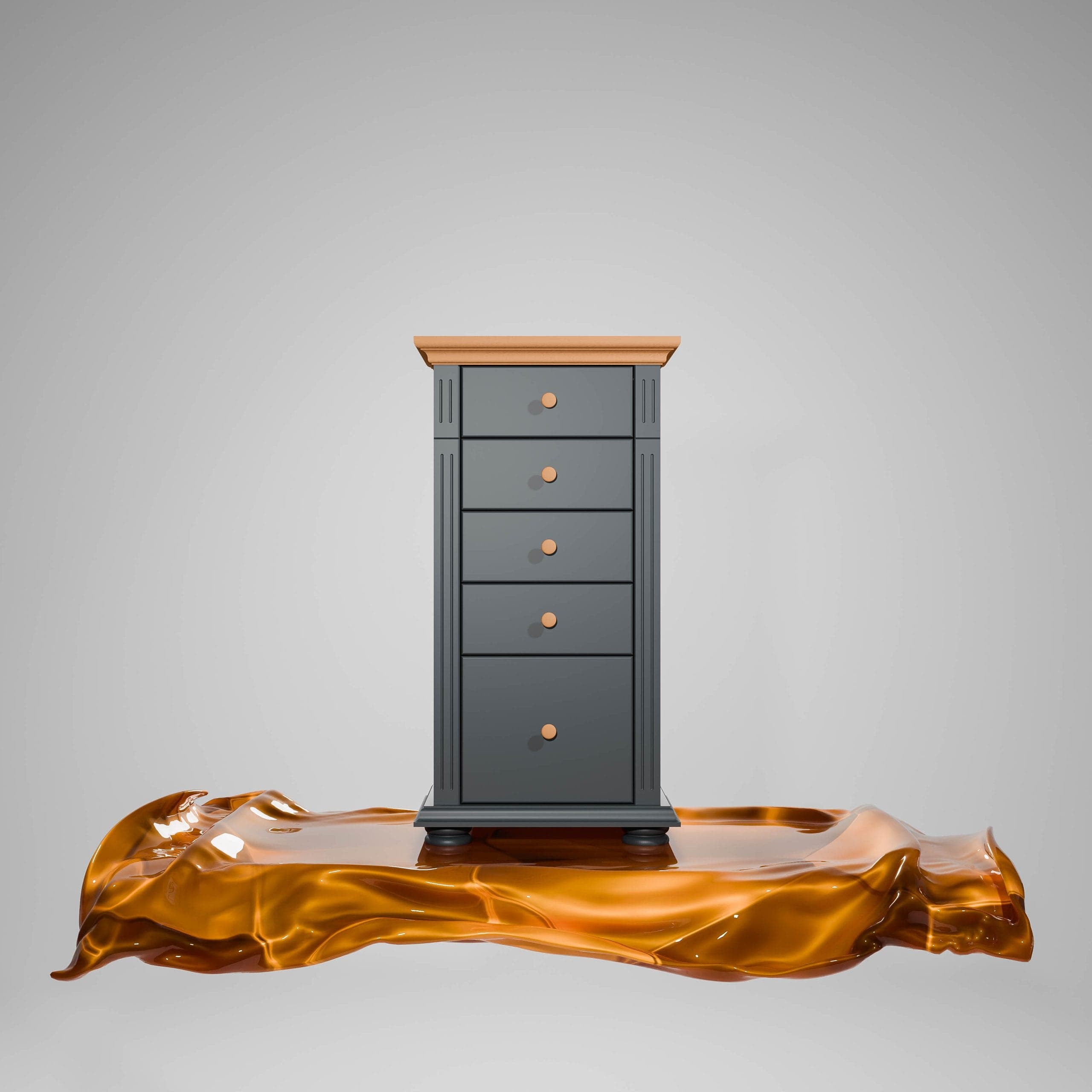 Commode Skagen à 5 tiroirs en bois massif, anthracite