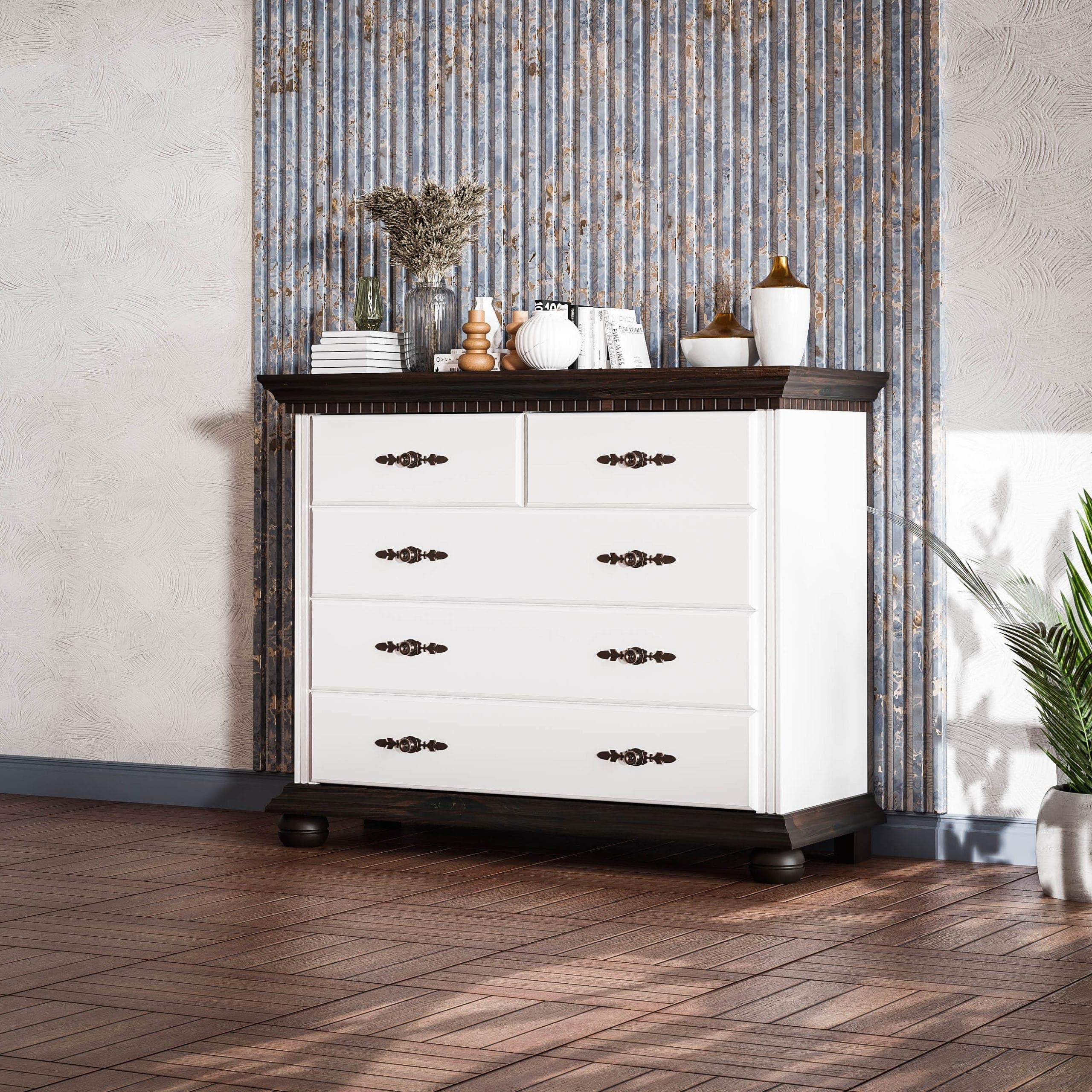 Commode à 5 tiroirs « Fjord » en bois massif