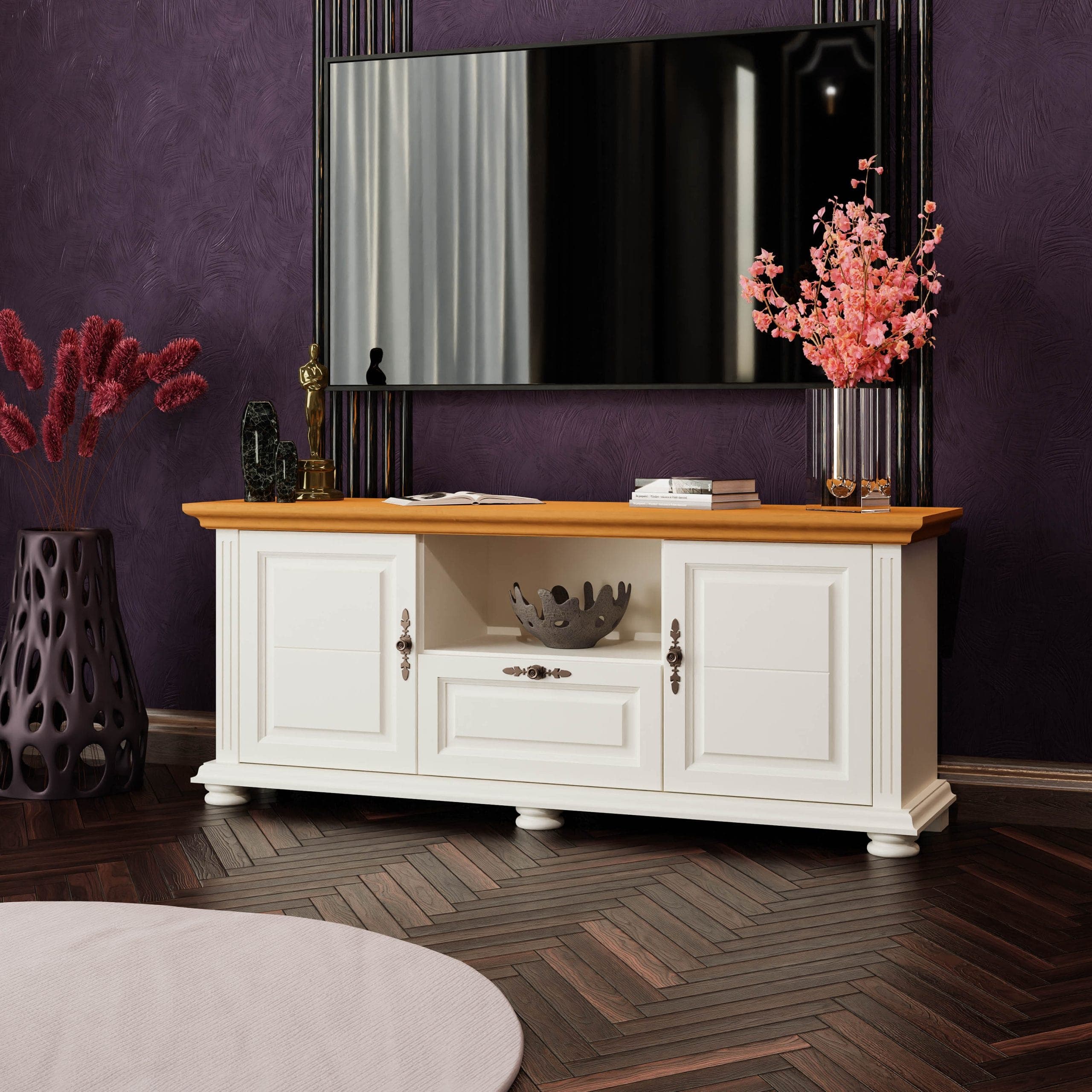 Meuble TV « Skagen » 160 en bois massif, couleur vanille