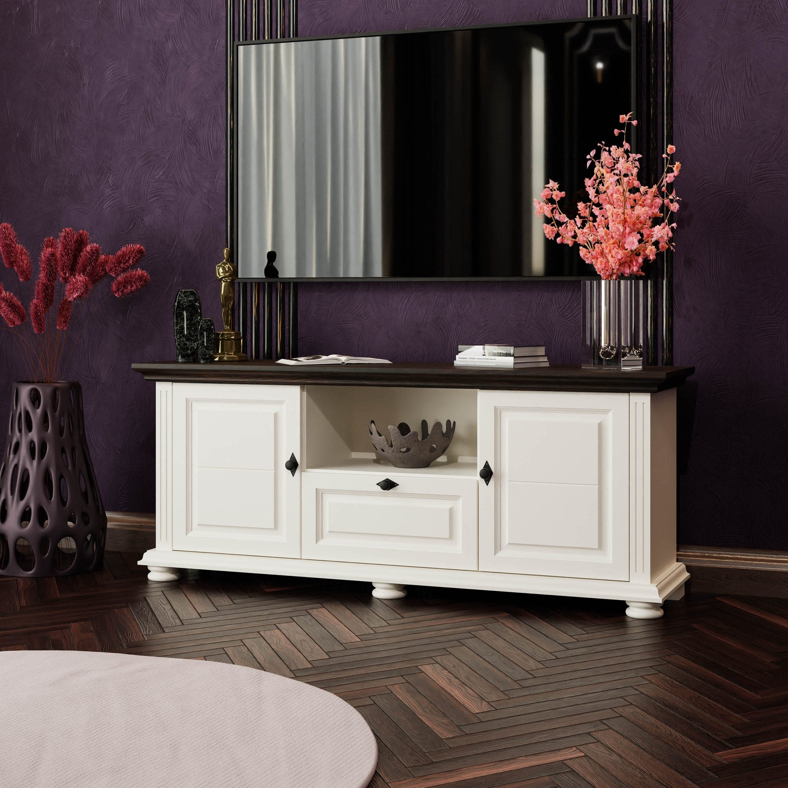 Meuble TV « Skagen » 160 en bois massif, couleur vanille