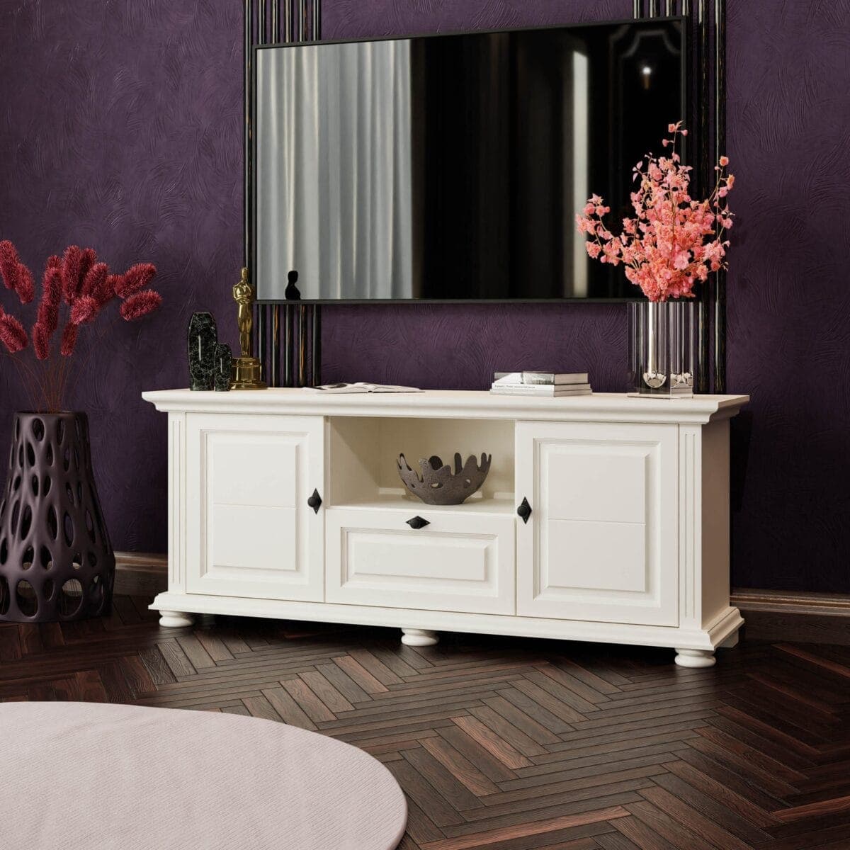 Meuble TV « Skagen » 160 en bois massif, couleur vanille
