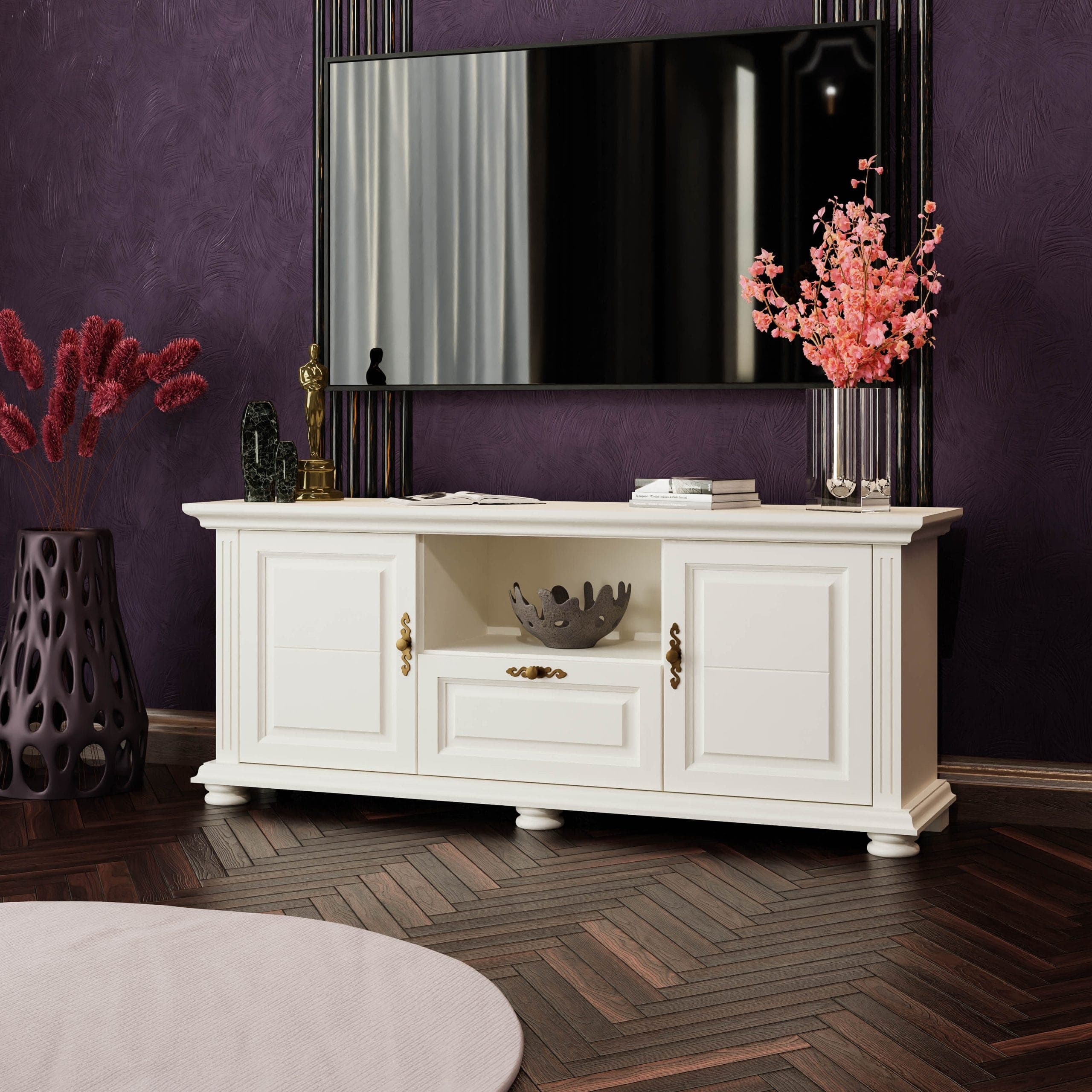 Meuble TV « Skagen » 160 en bois massif, couleur vanille
