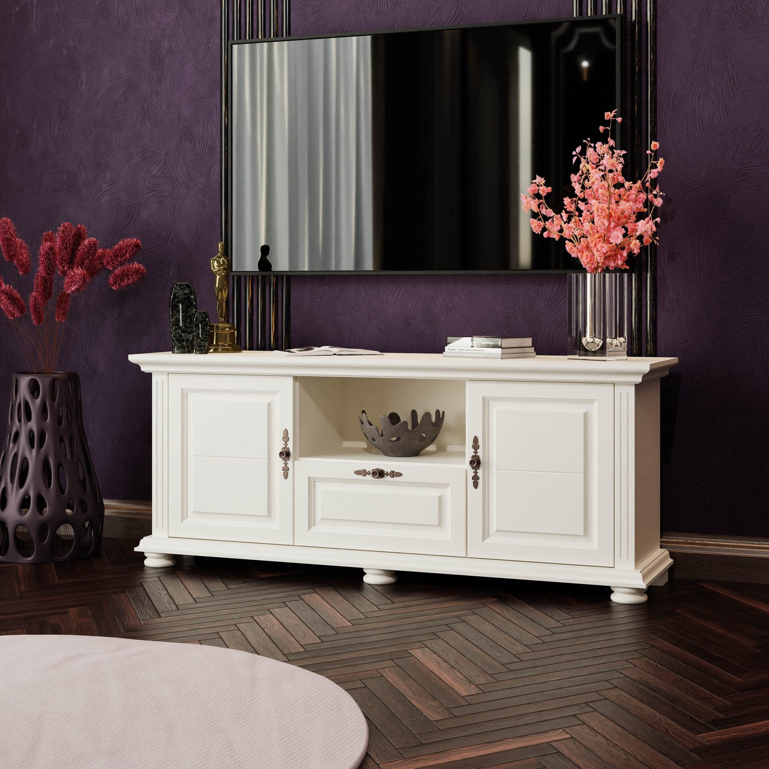 Meuble TV « Skagen » 160 en bois massif, couleur vanille