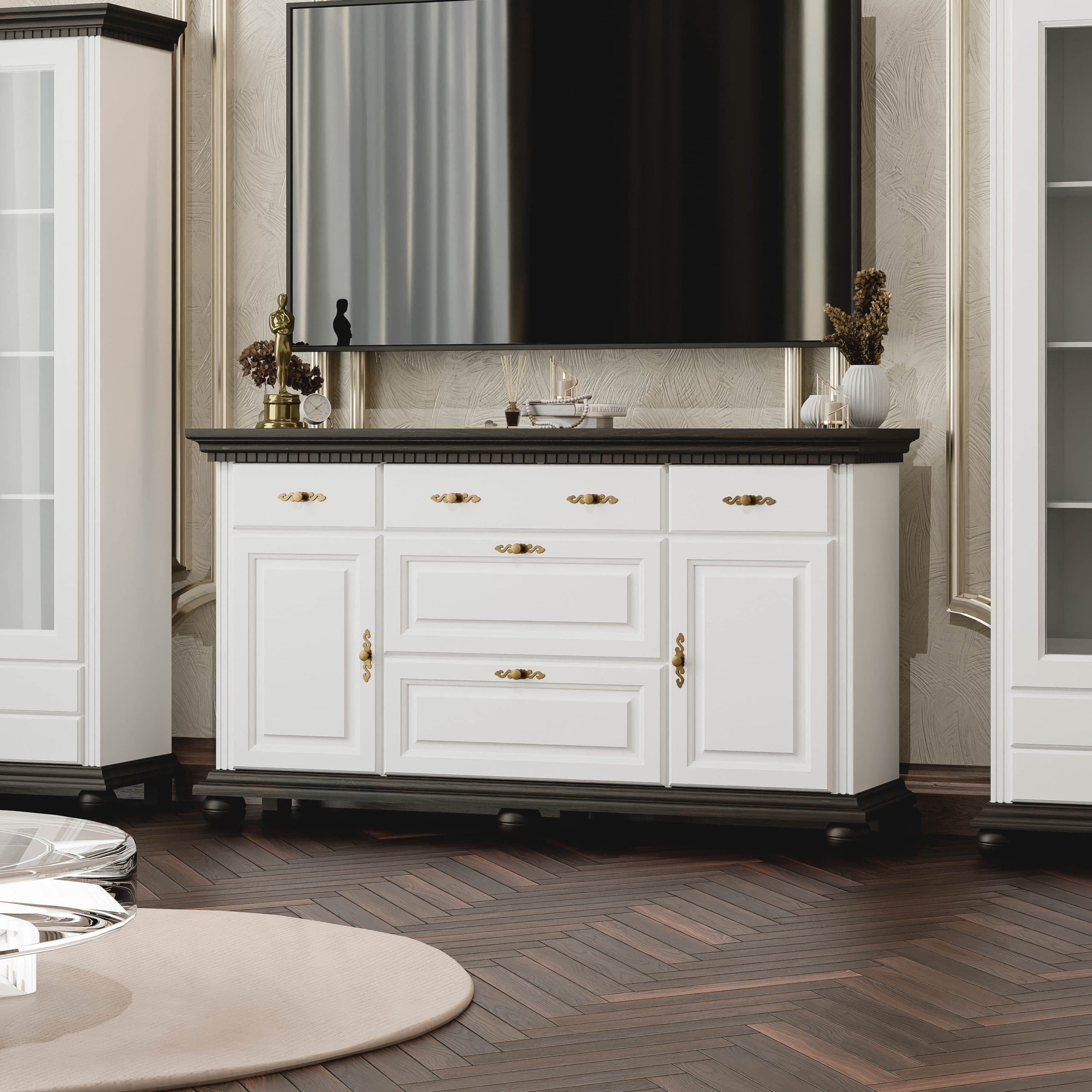 Commode en bois massif 175 avec étagères « Fjord »