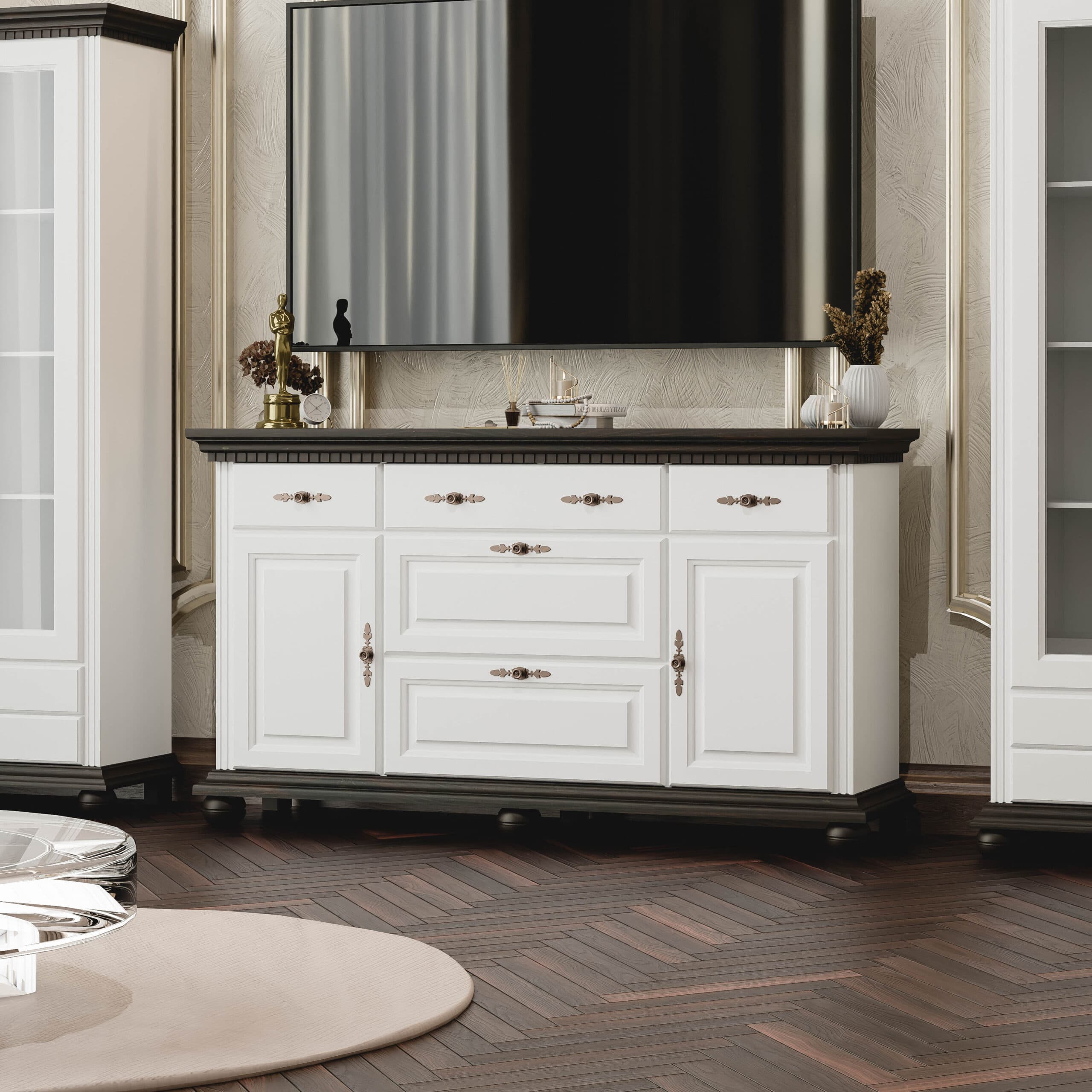 Commode en bois massif 175 avec étagères « Fjord »