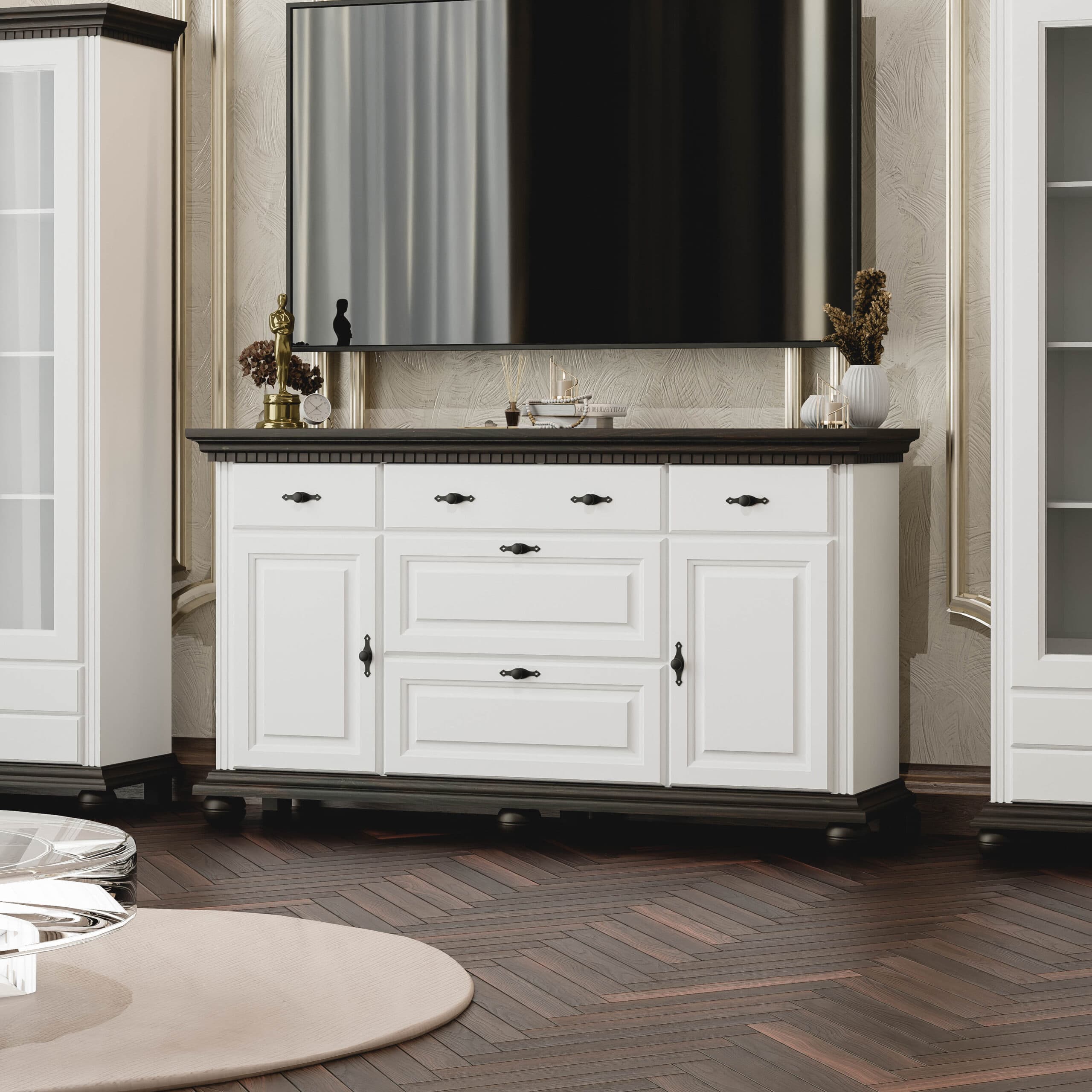 Commode en bois massif 175 avec étagères « Fjord »