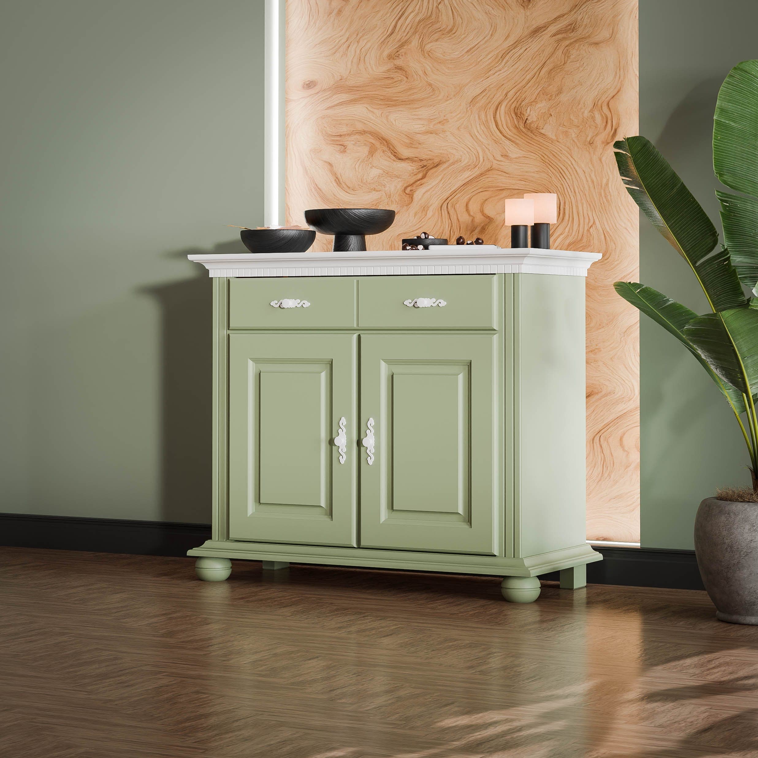 Commode Fjord à 2 portes et un tiroir, couleur sauge