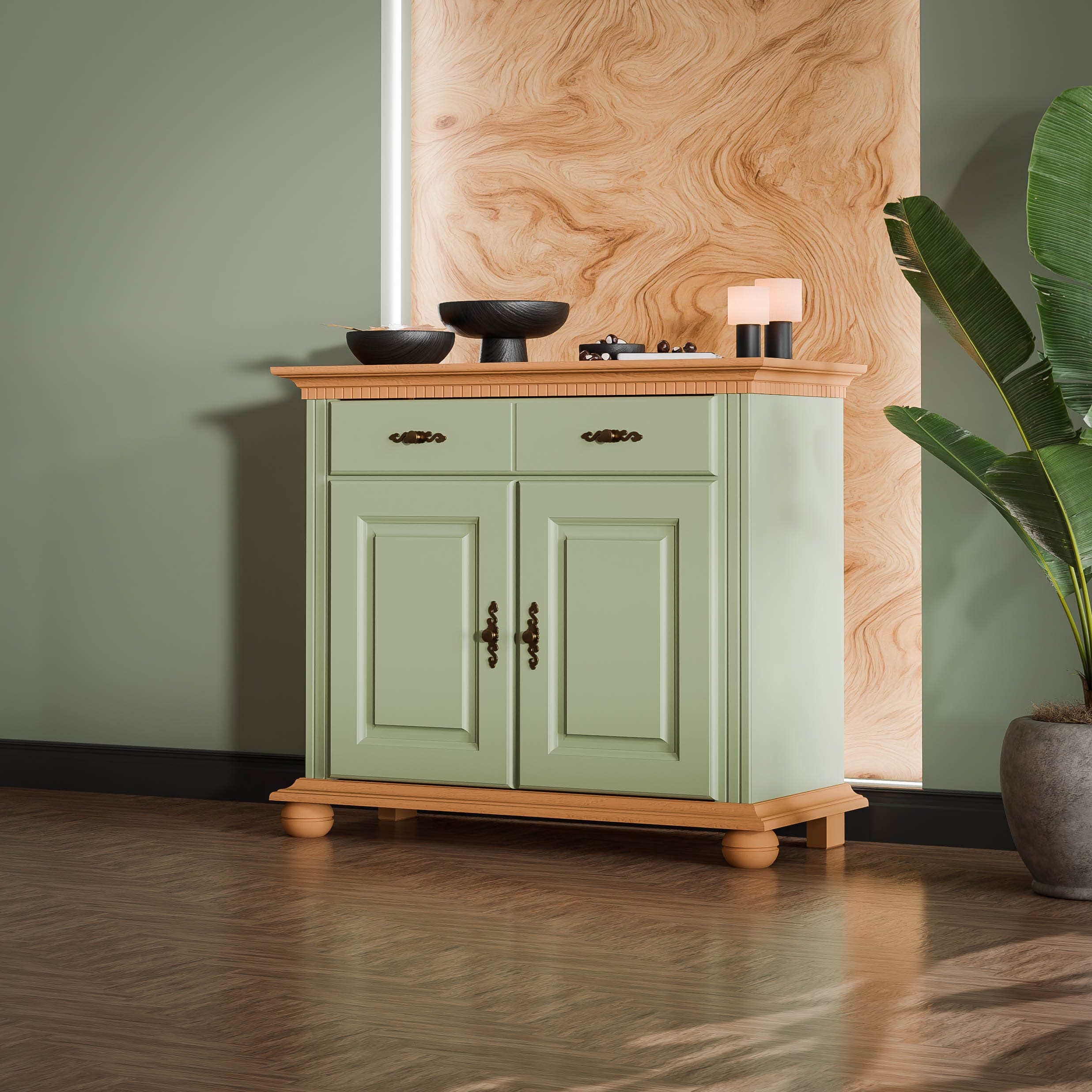Commode Fjord à 2 portes et un tiroir, couleur sauge