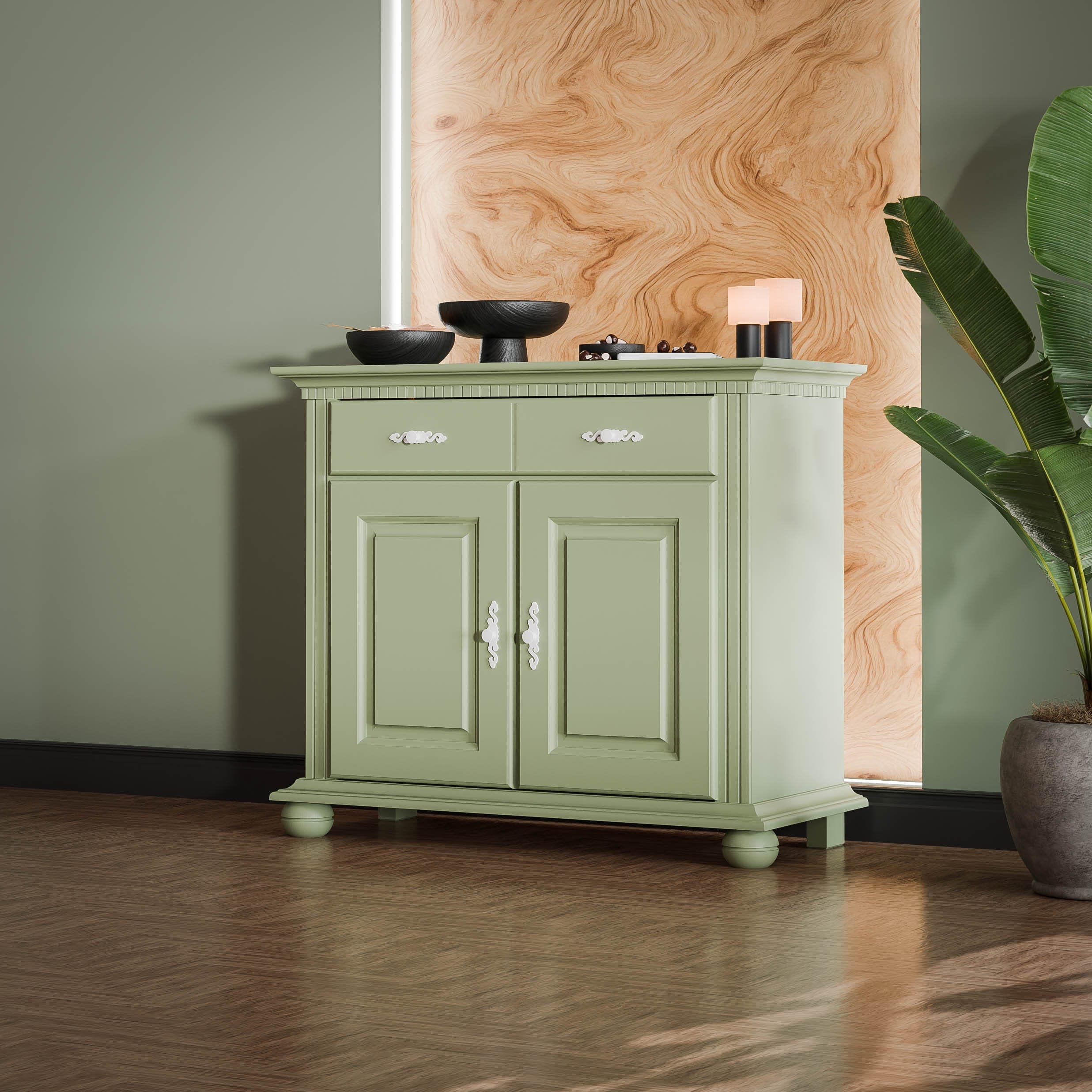 Commode Fjord à 2 portes et un tiroir, couleur sauge