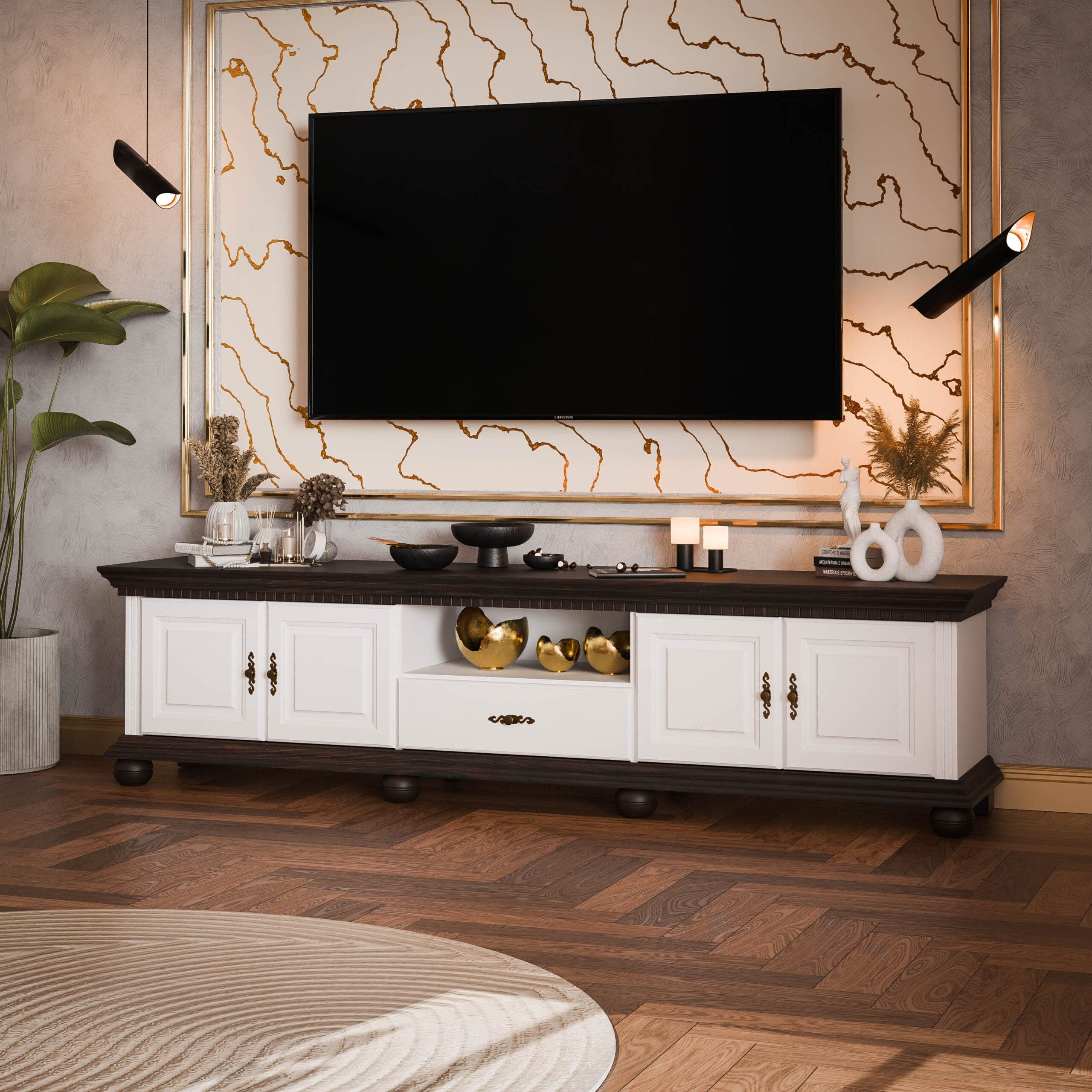 Meuble TV « Fjord » de 220 cm en bois d'épicéa massif